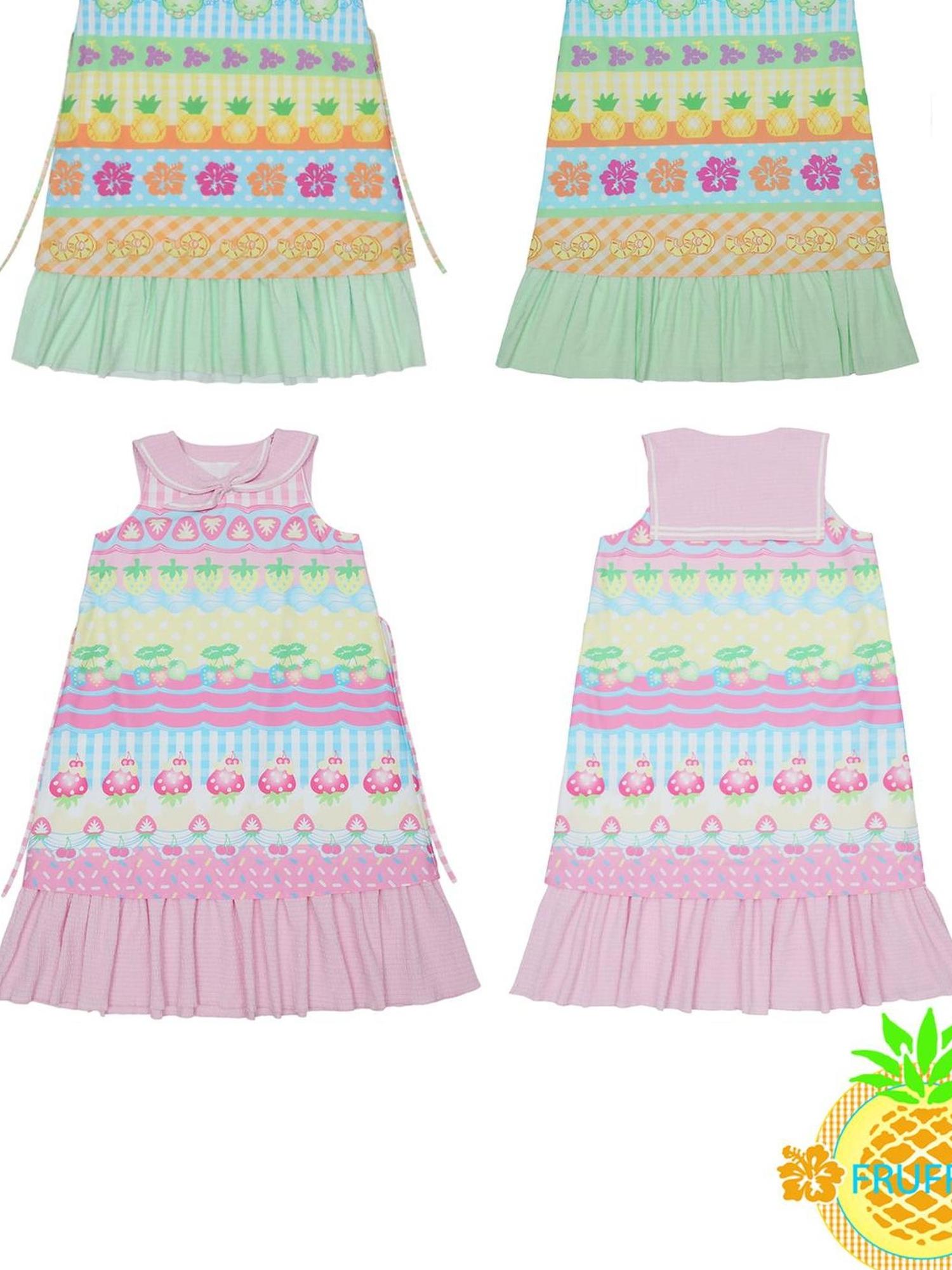 Frufru Gulu Hawaii Dream Fruit Print Summer Sailor Collar Dress