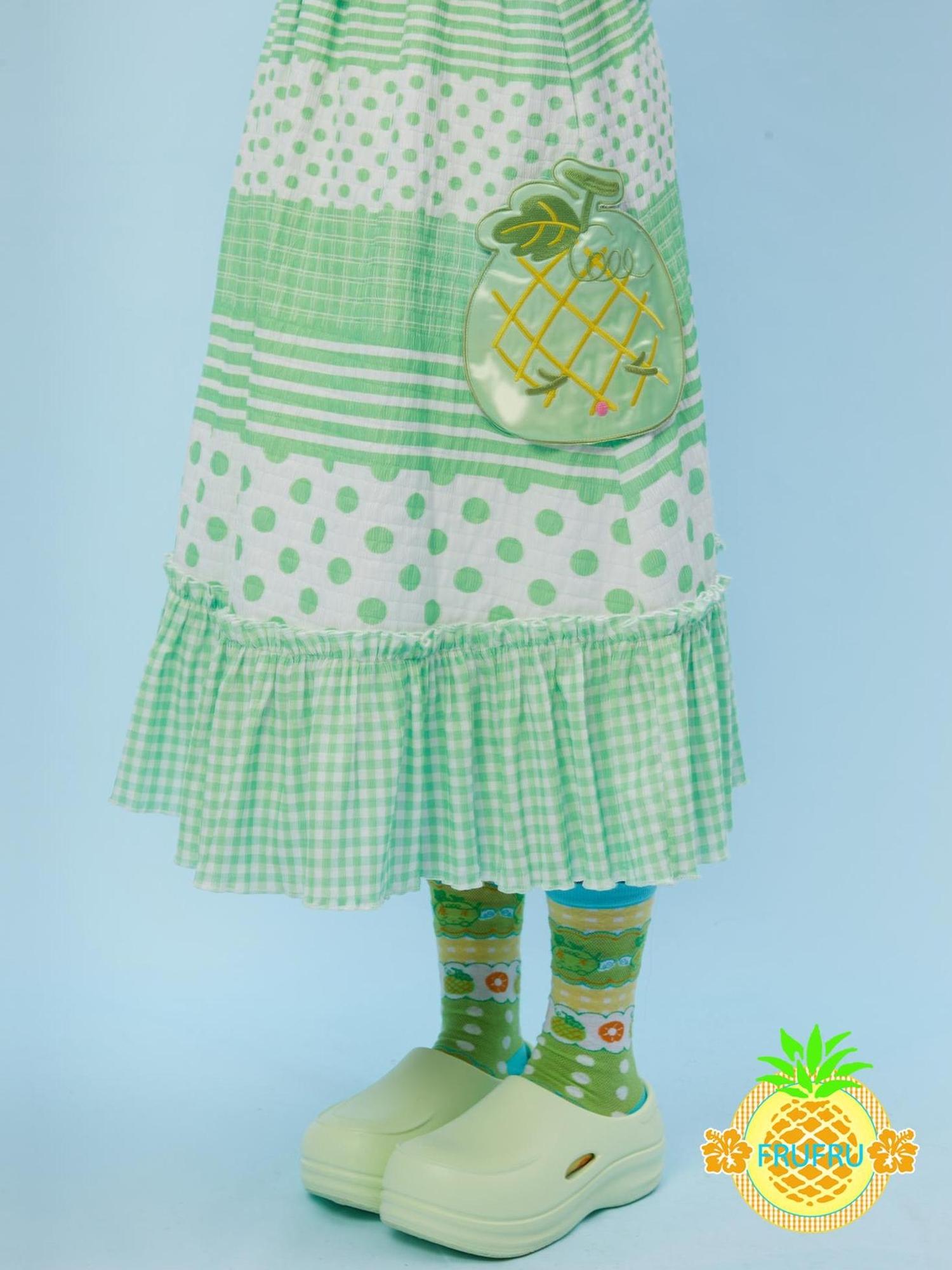 Frufru Gulu Hawaiian Dream Checkered Dot Peter Pan Collar Shirt Dress