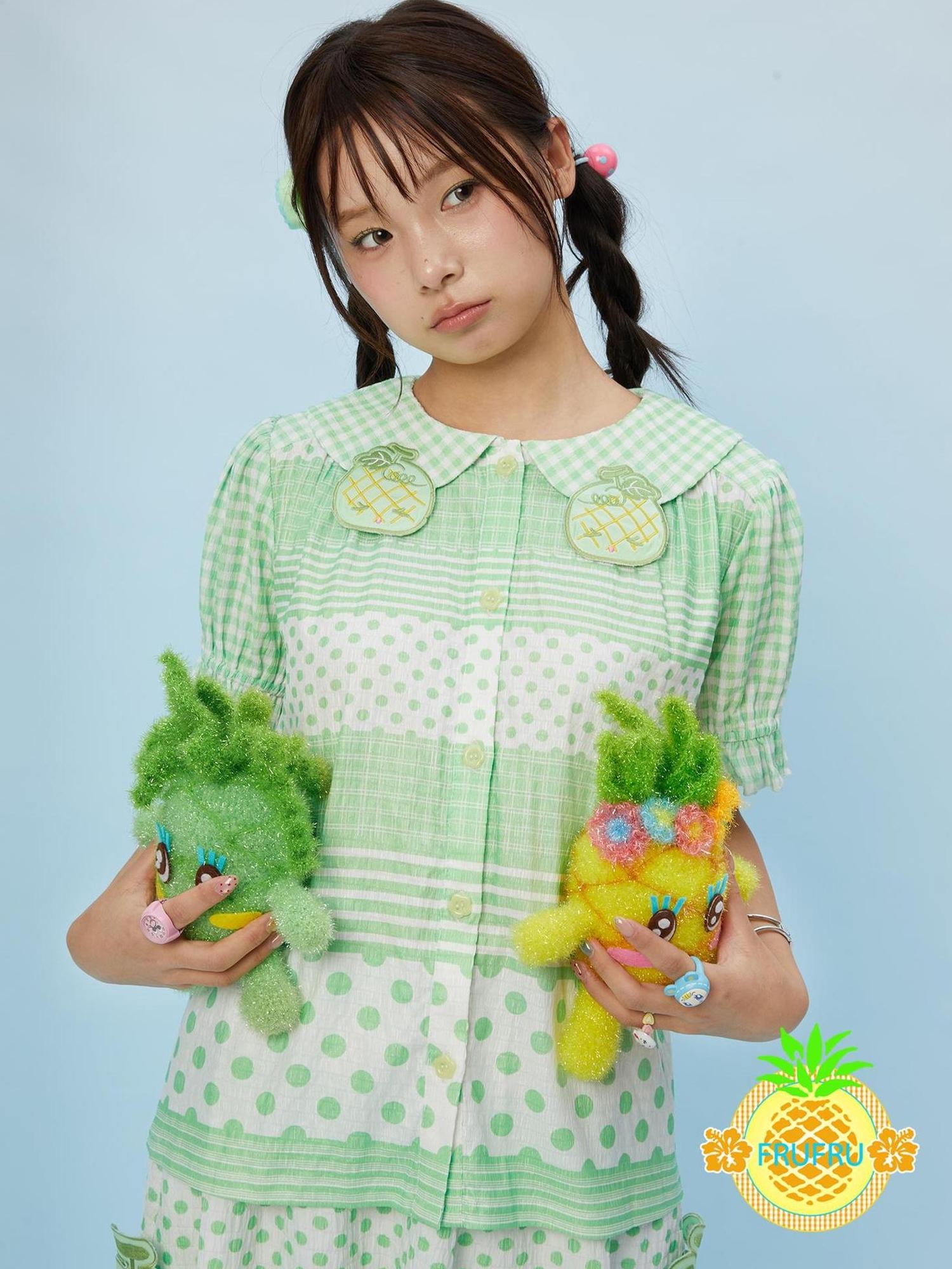 Frufru Gulu Hawaiian Dream Checkered Dot Peter Pan Collar Shirt Dress