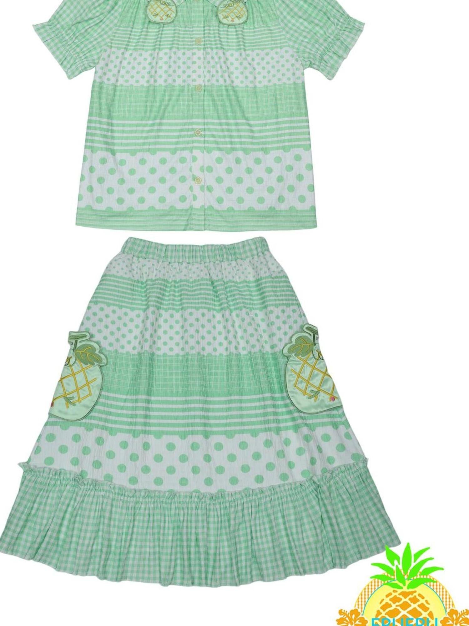 Frufru Gulu Hawaiian Dream Checkered Dot Peter Pan Collar Shirt Dress