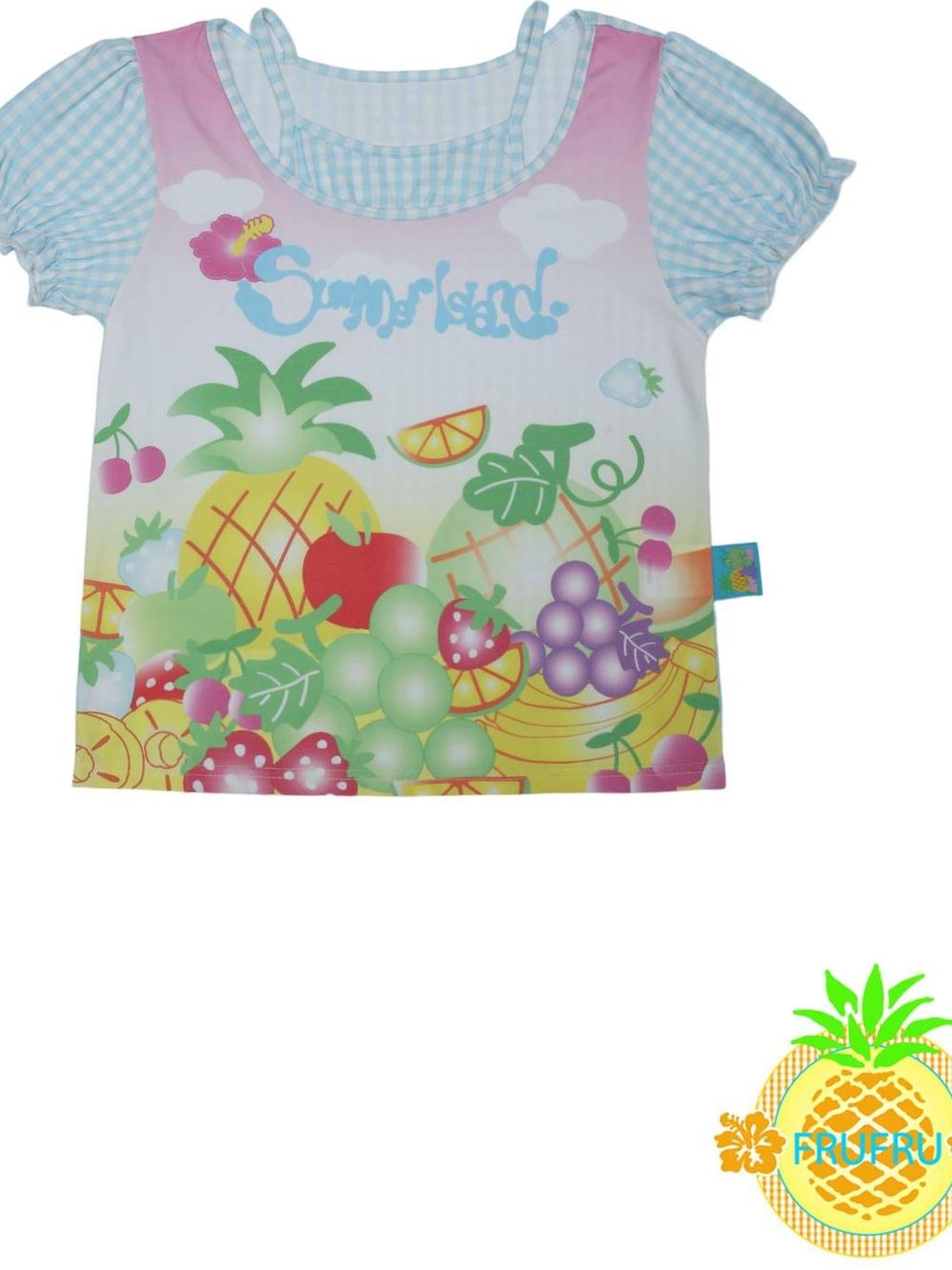 Frufru Gulu Hawaiian Dream Fruit Print Cotton Tee Women S Loose Fit Short Sleeve Top