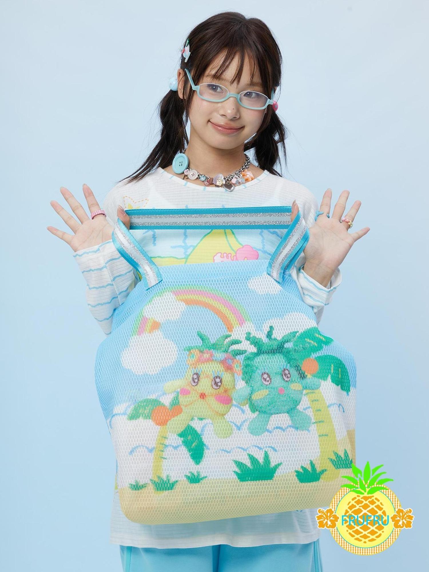 Frufru Gulu Hawaiian Dream Large Print Mesh Crossbody Bag 46cm