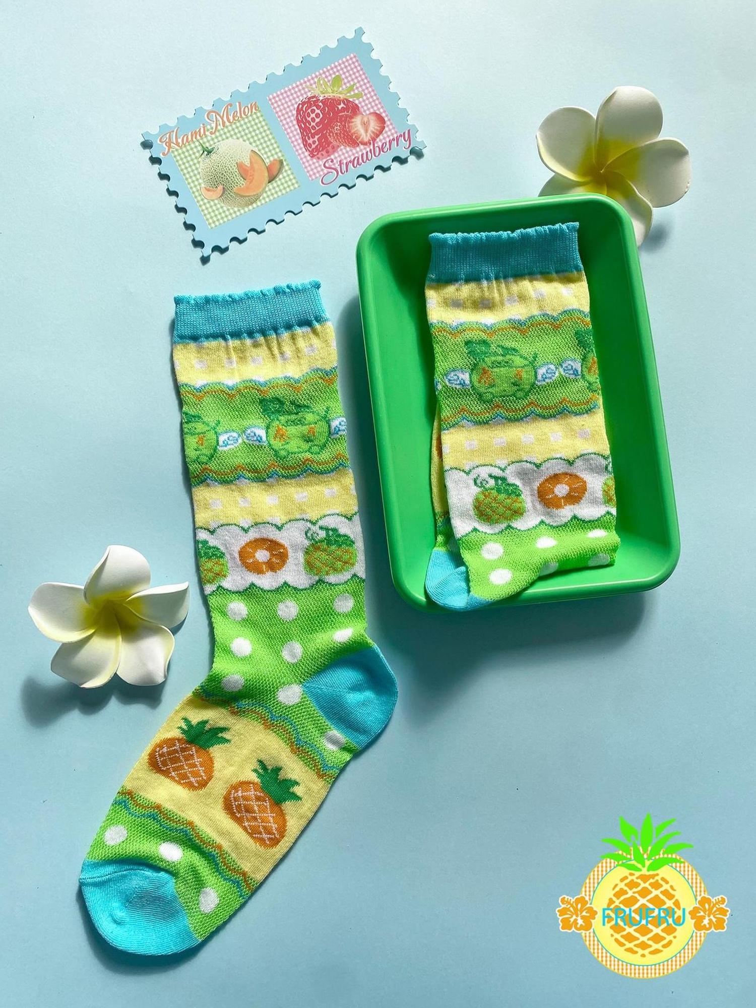 Frufru Gulu Hawaiian Dream Melon Illustrated Silk Socks For Women