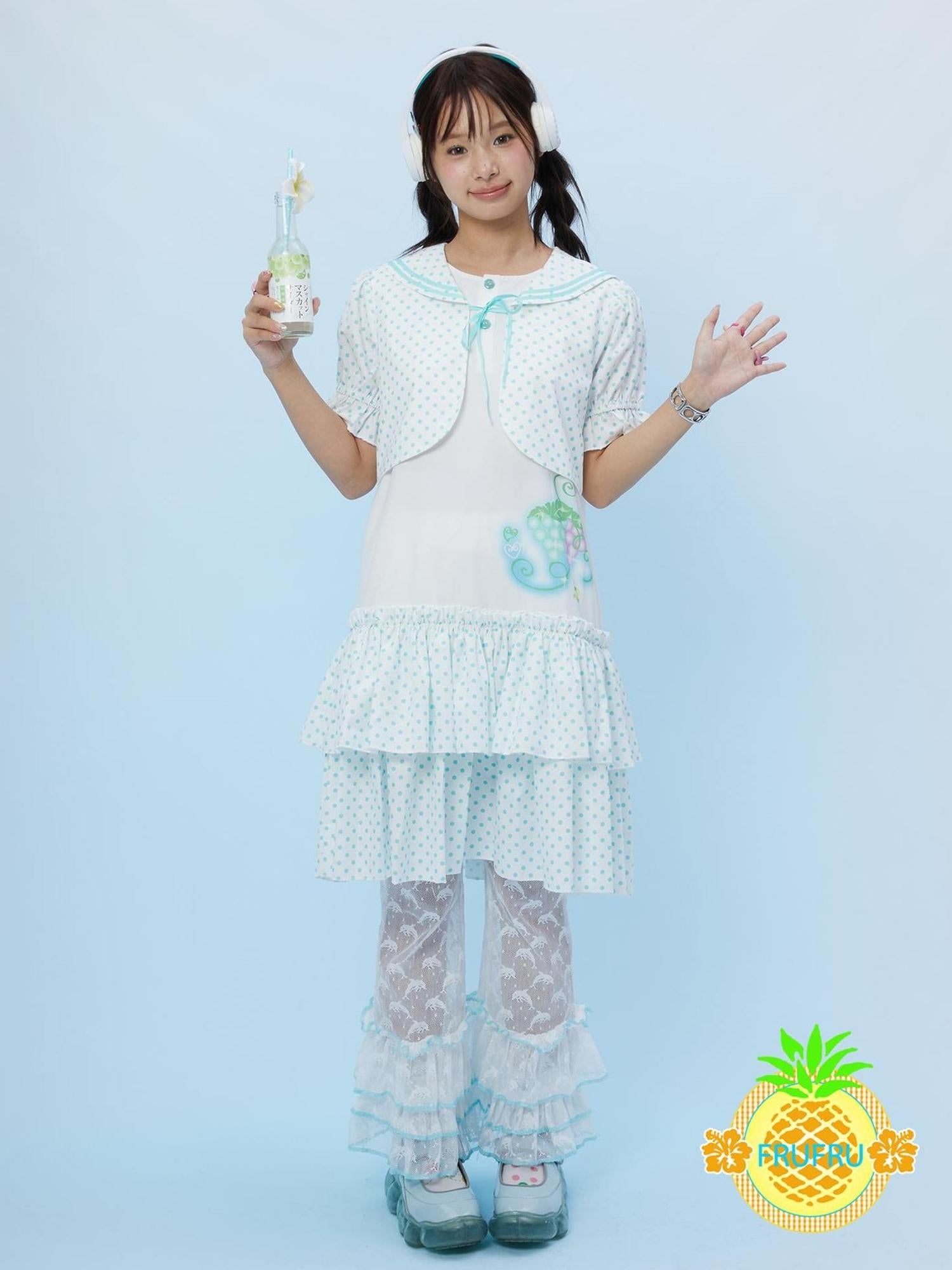 Frufru Gulu Hawaiian Dream Summer Polka Dot Navy Collar Dress