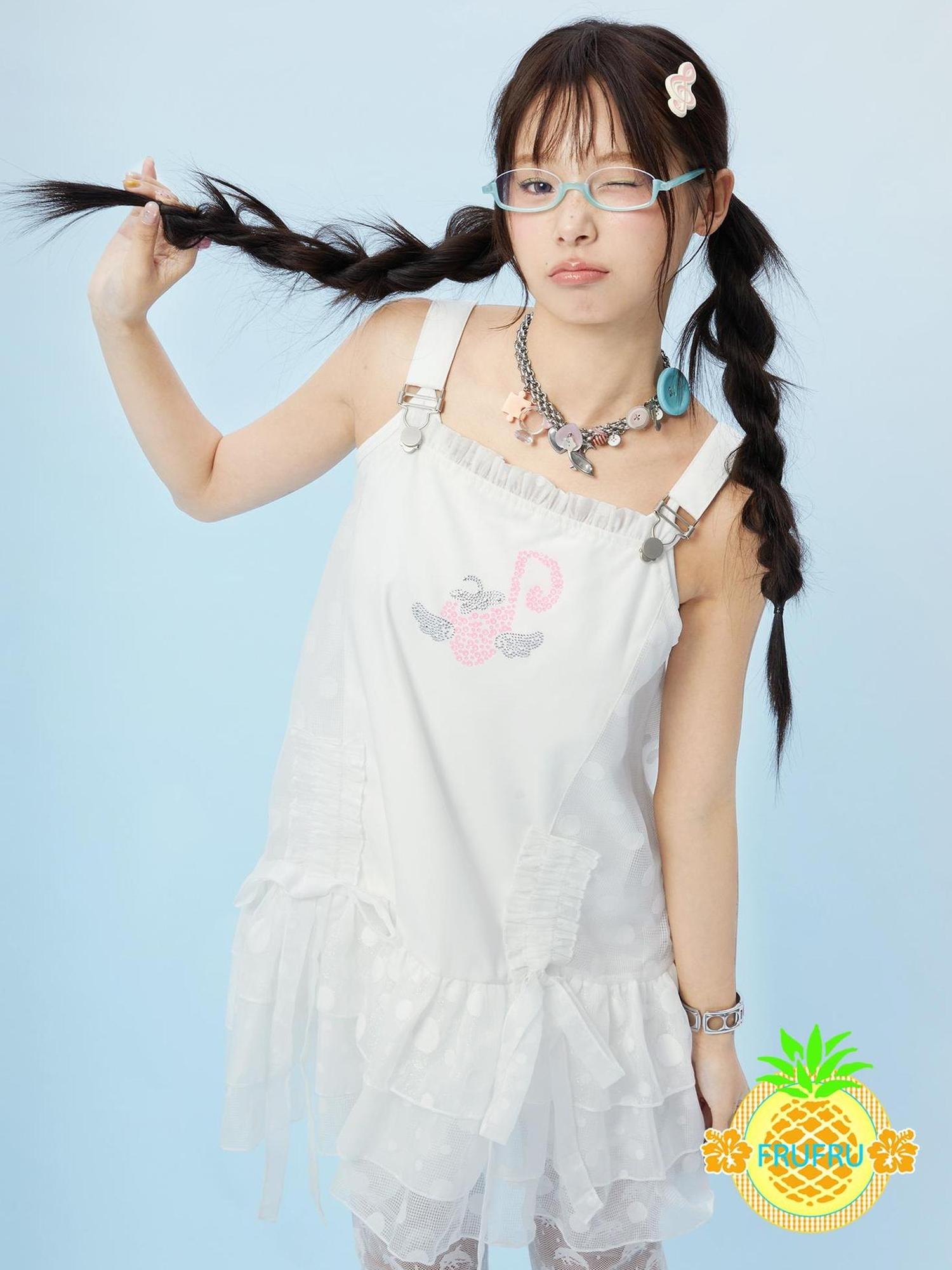 Frufru Gulu Hawaiian Dream White Lace Diamond Back Sleeveless Summer Dress