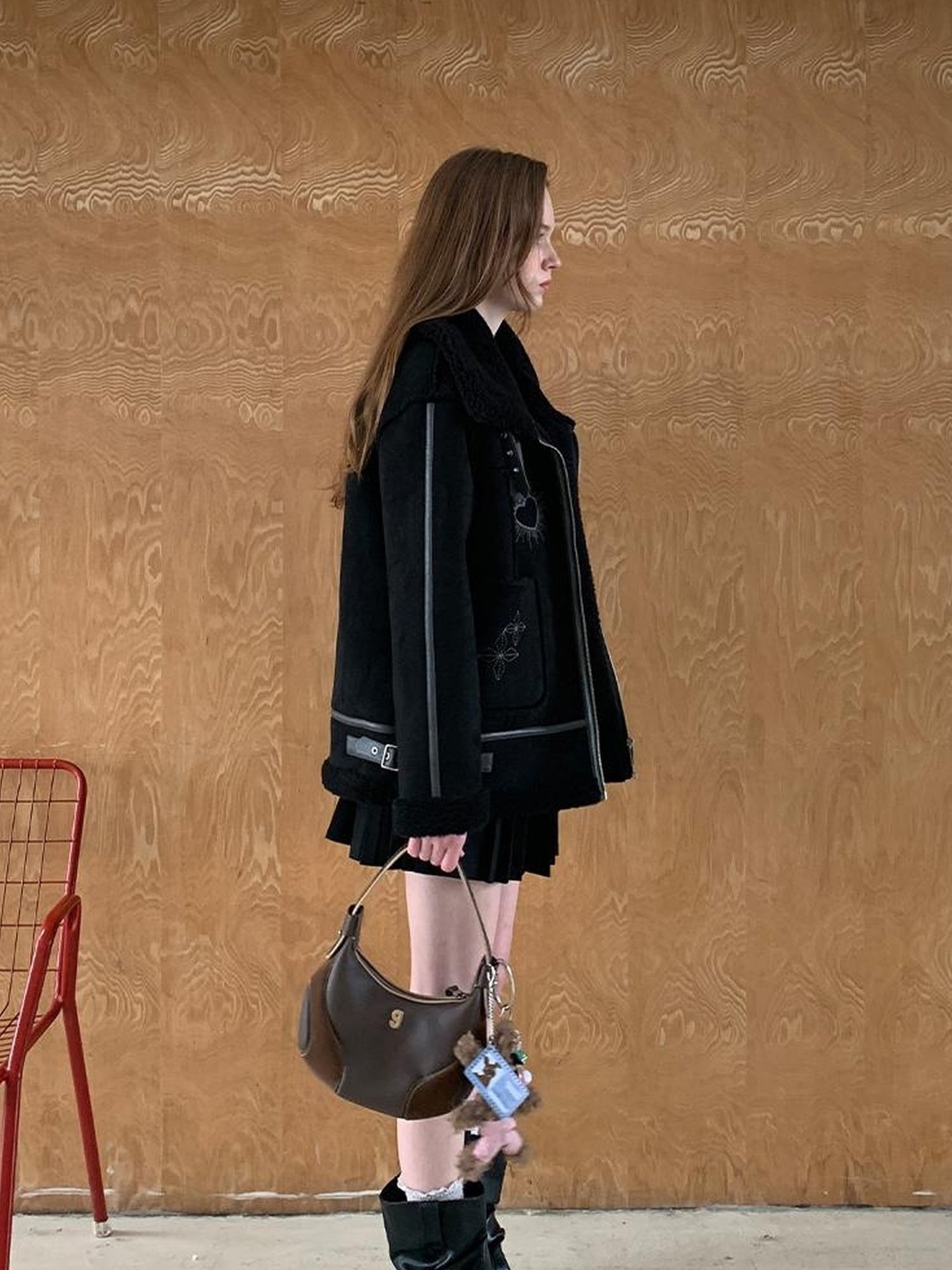 DIDDI MODA Heavyweight Embroidered Shearling Patchwork Jacket