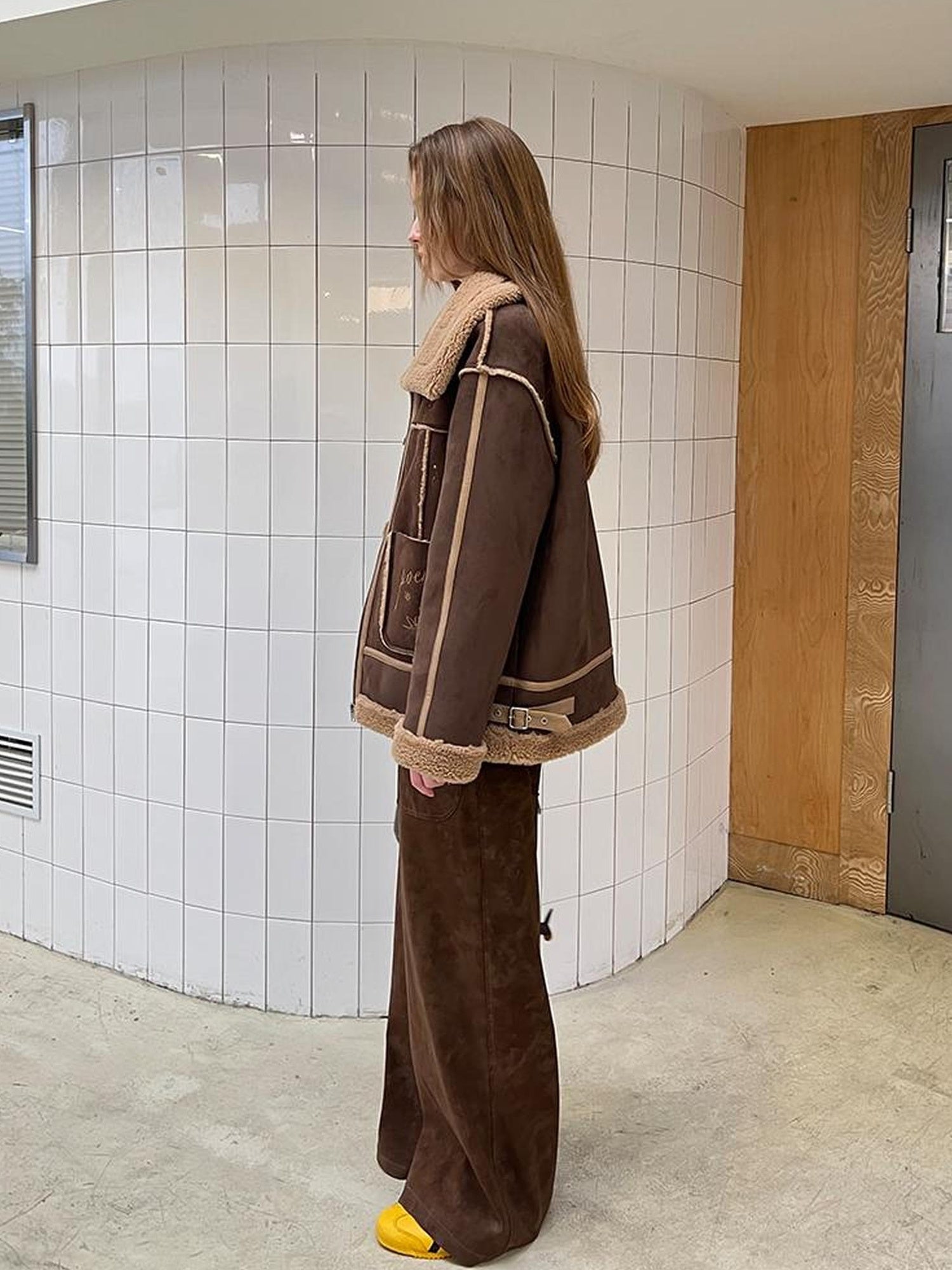 DIDDI MODA Heavyweight Embroidered Shearling Patchwork Jacket