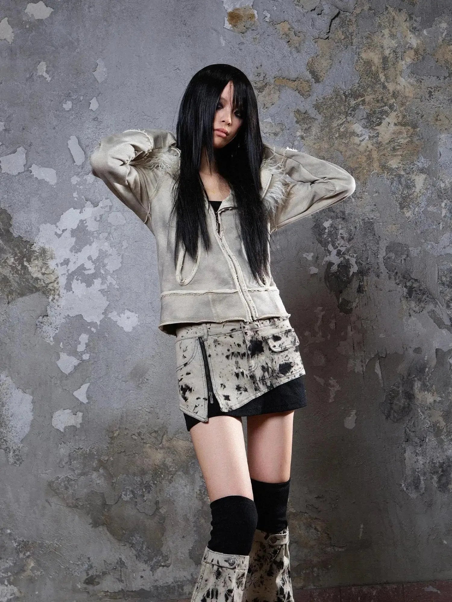Heavyweight Tie Dye Low Rise Denim Mini Skirt