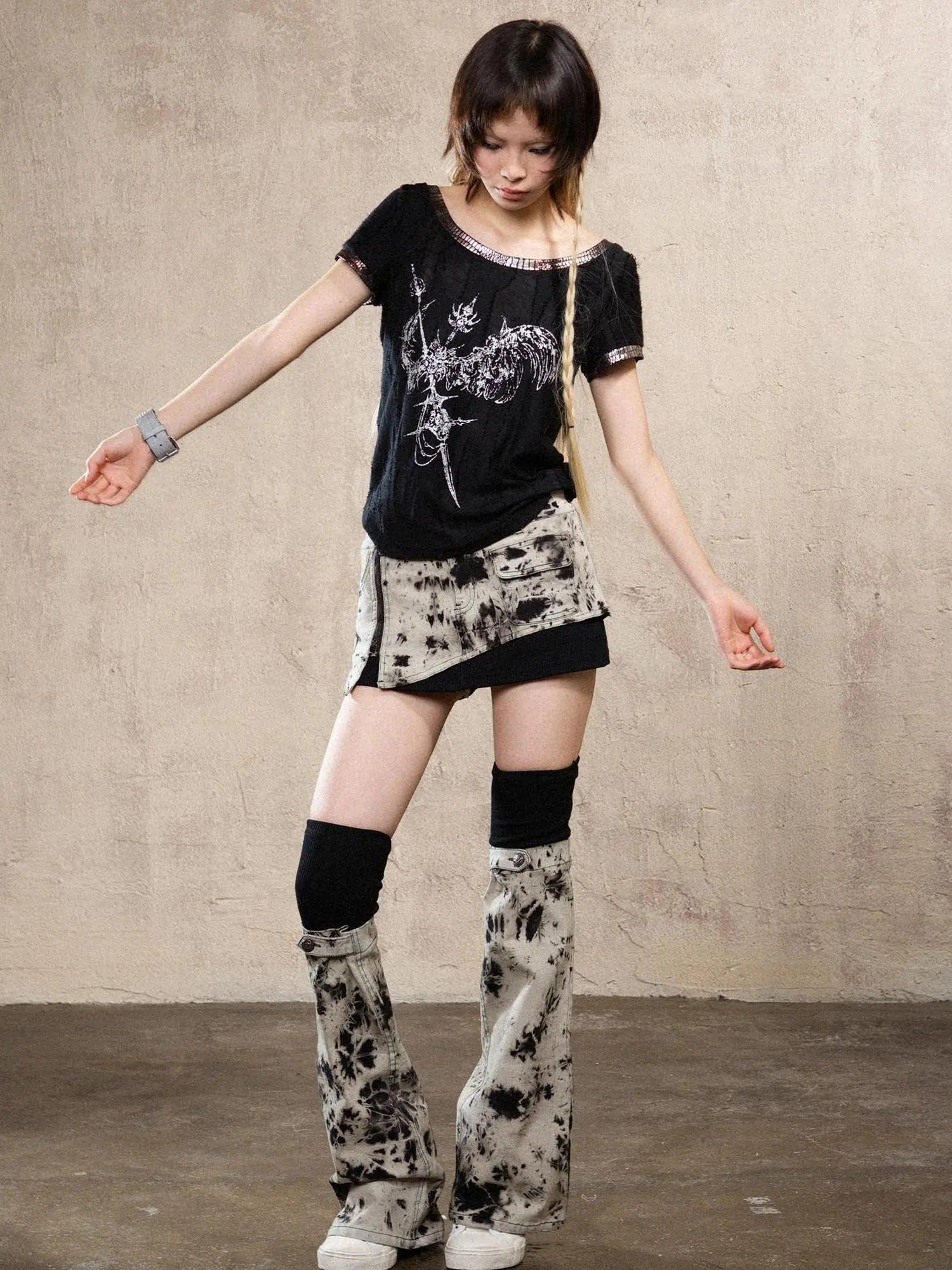 Heavyweight Tie Dye Low Rise Denim Mini Skirt