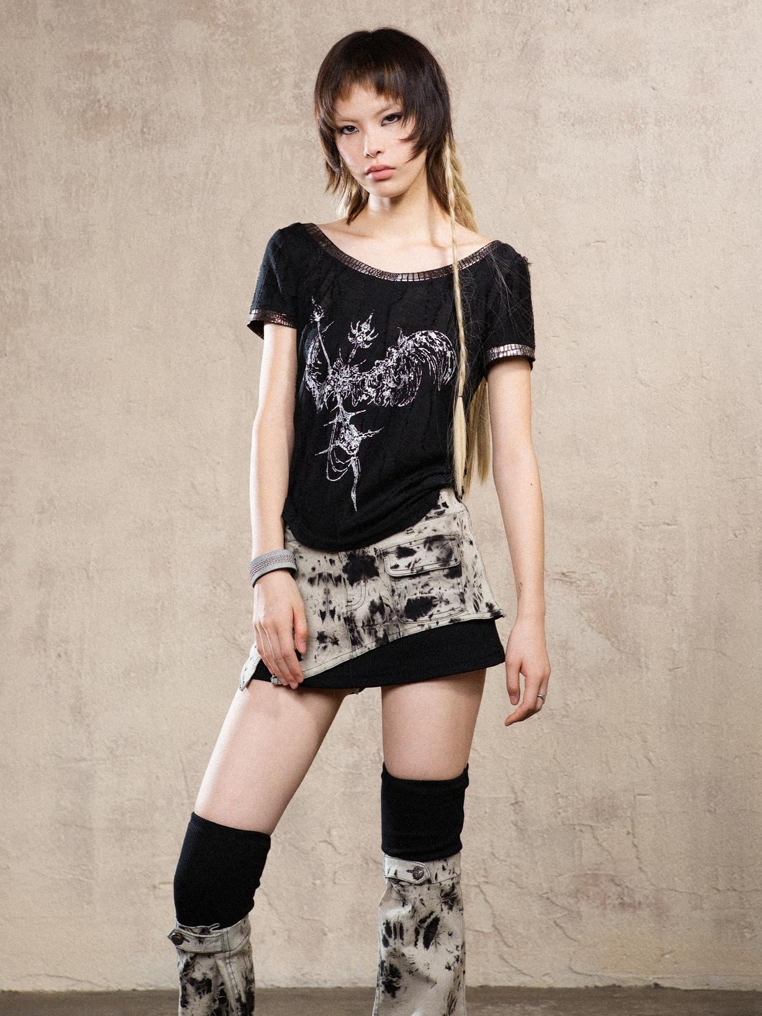 ARIADNAw Heavyweight Tie Dye Low Rise Denim Mini Skirt