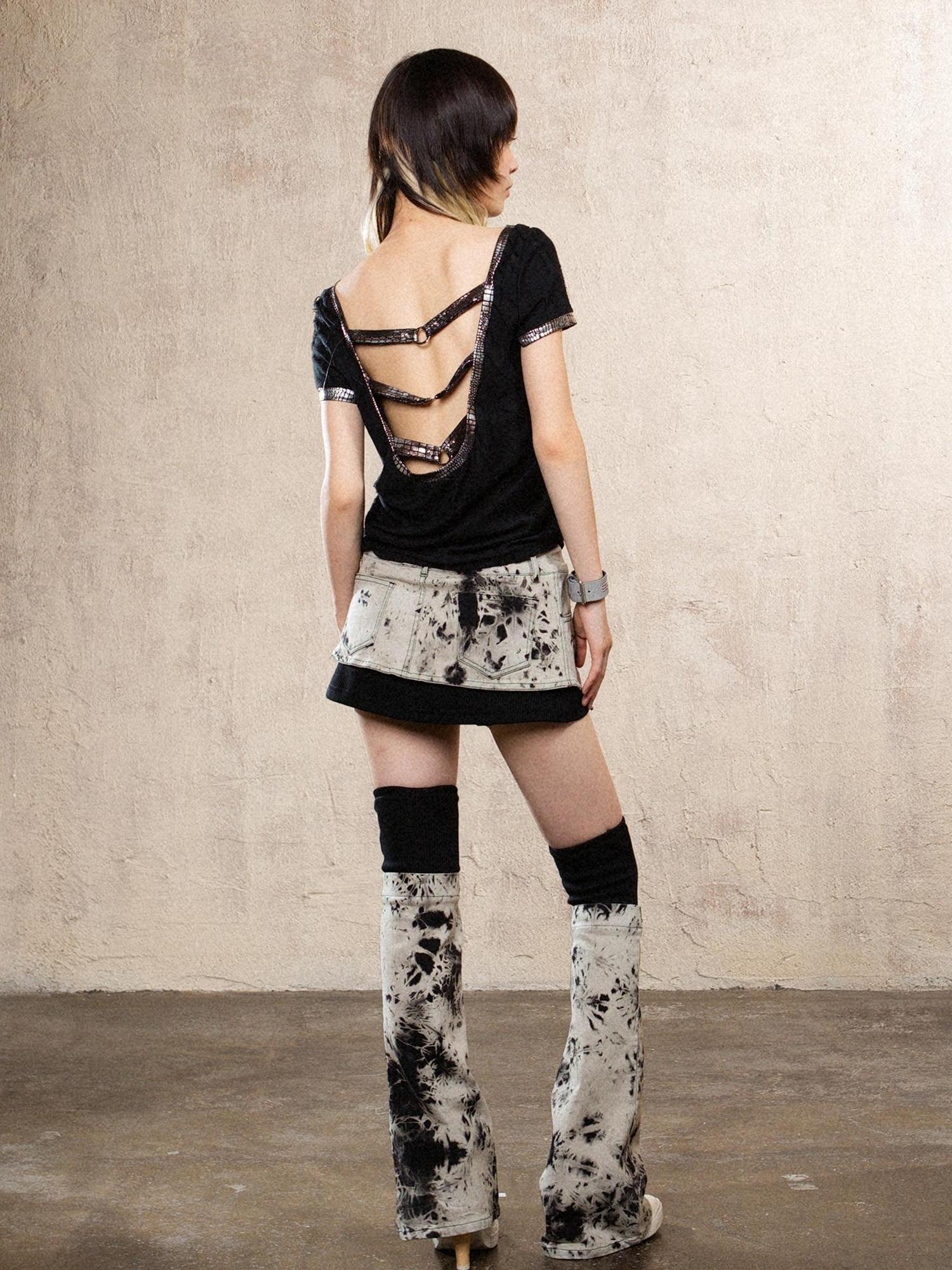 ARIADNAw Heavyweight Tie Dye Low Rise Denim Mini Skirt