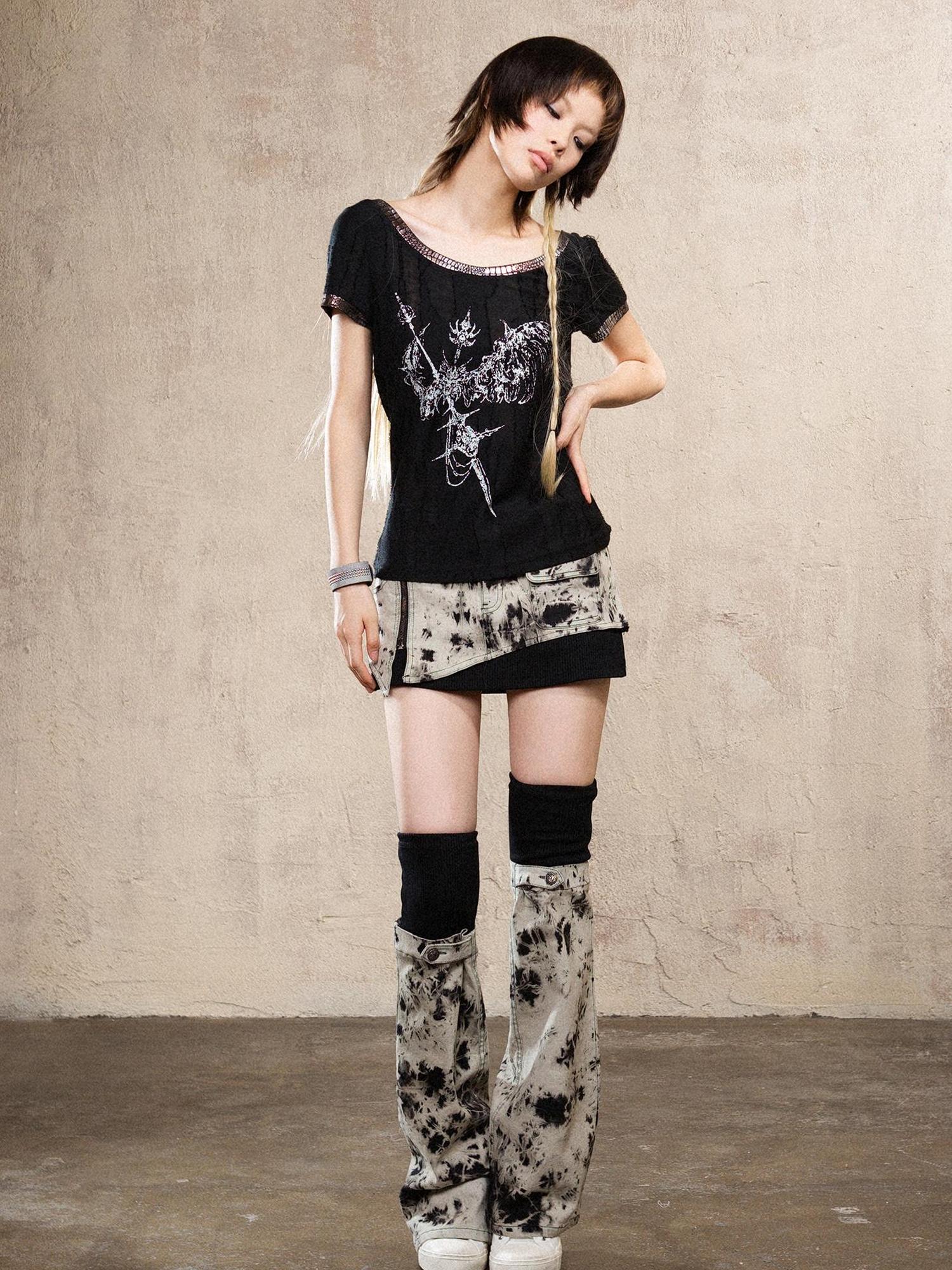 ARIADNAw Heavyweight Tie Dye Low Rise Denim Mini Skirt