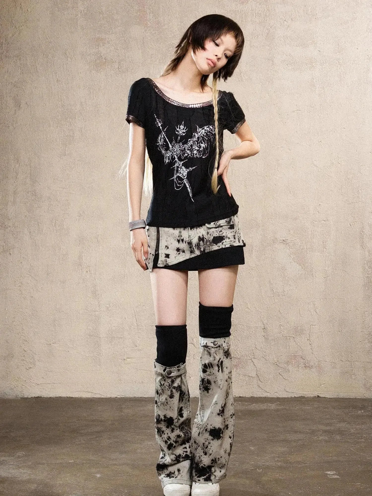 Heavyweight Tie Dye Low Rise Denim Mini Skirt