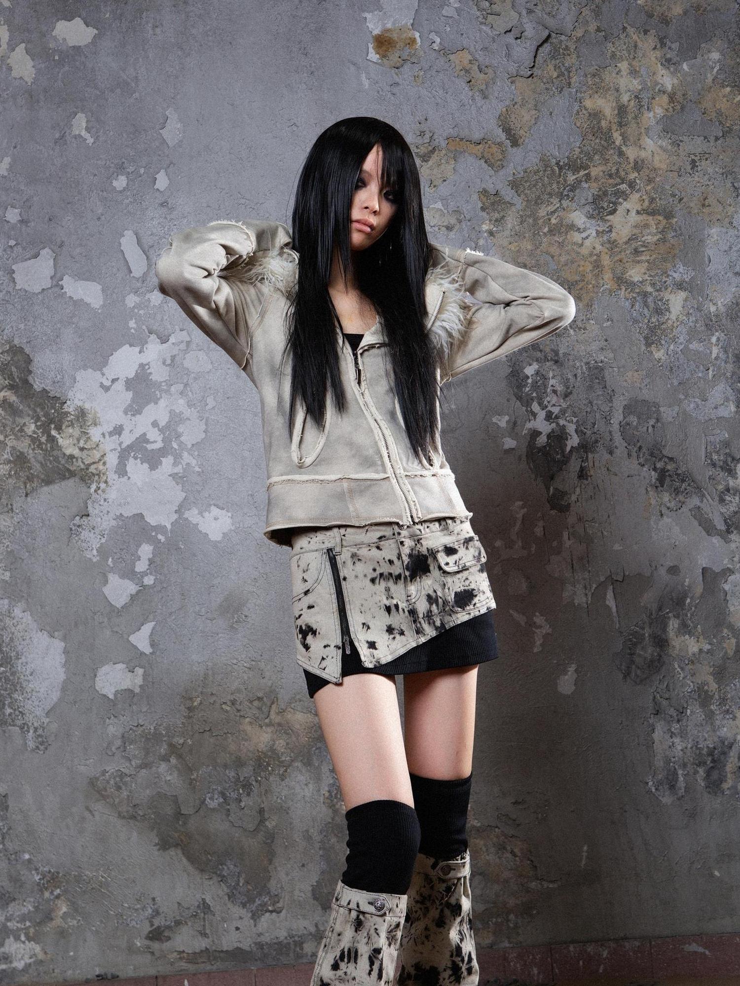 ARIADNAw Heavyweight Tie Dye Low Rise Denim Mini Skirt