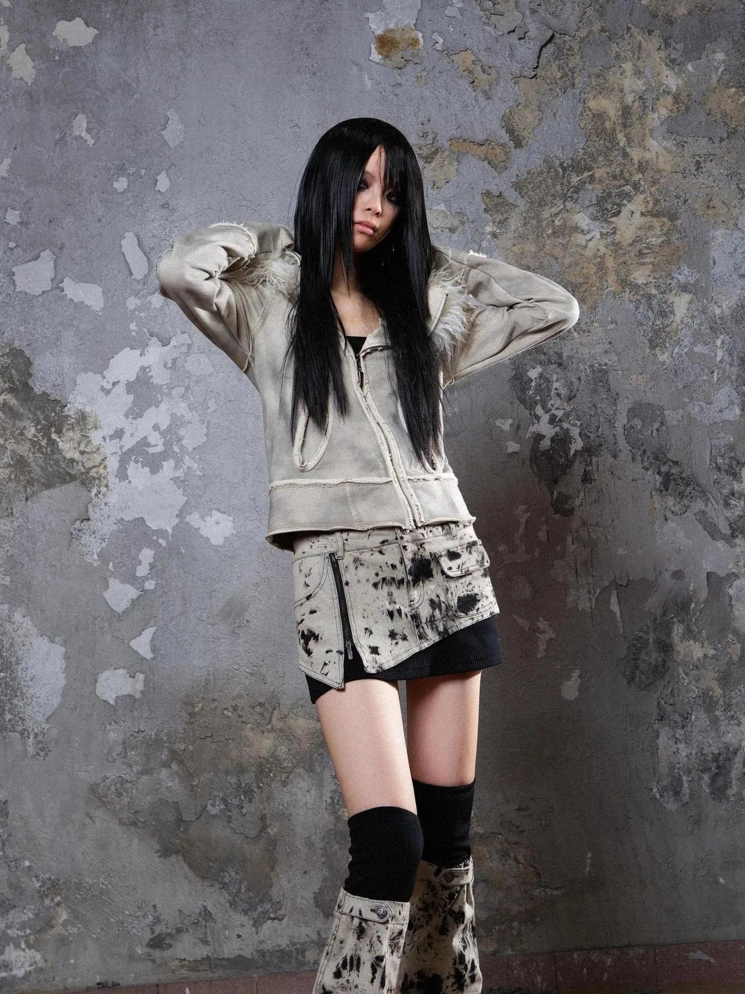 Heavyweight Tie Dye Low Rise Denim Mini Skirt