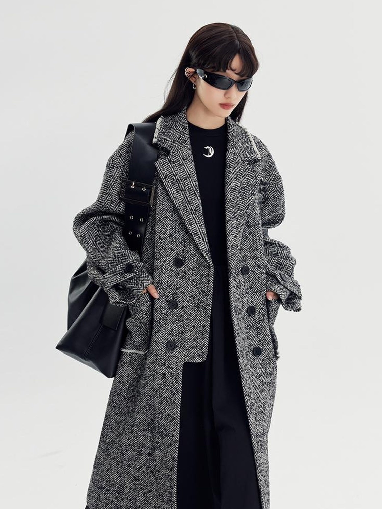 DIDDI MODA Herringbone Lazy Chic Asymmetrical Coat