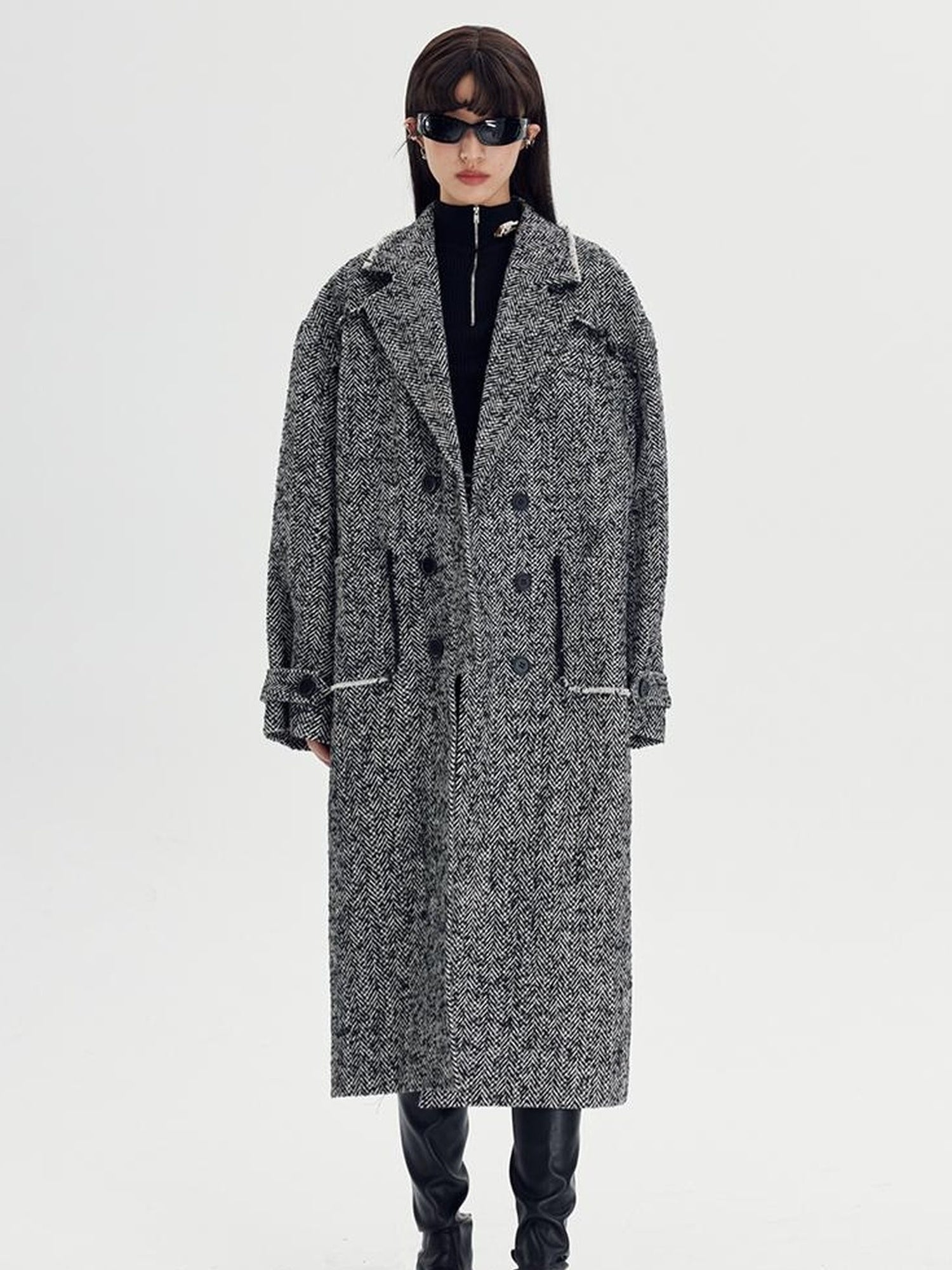 DIDDI MODA Herringbone Lazy Chic Asymmetrical Coat