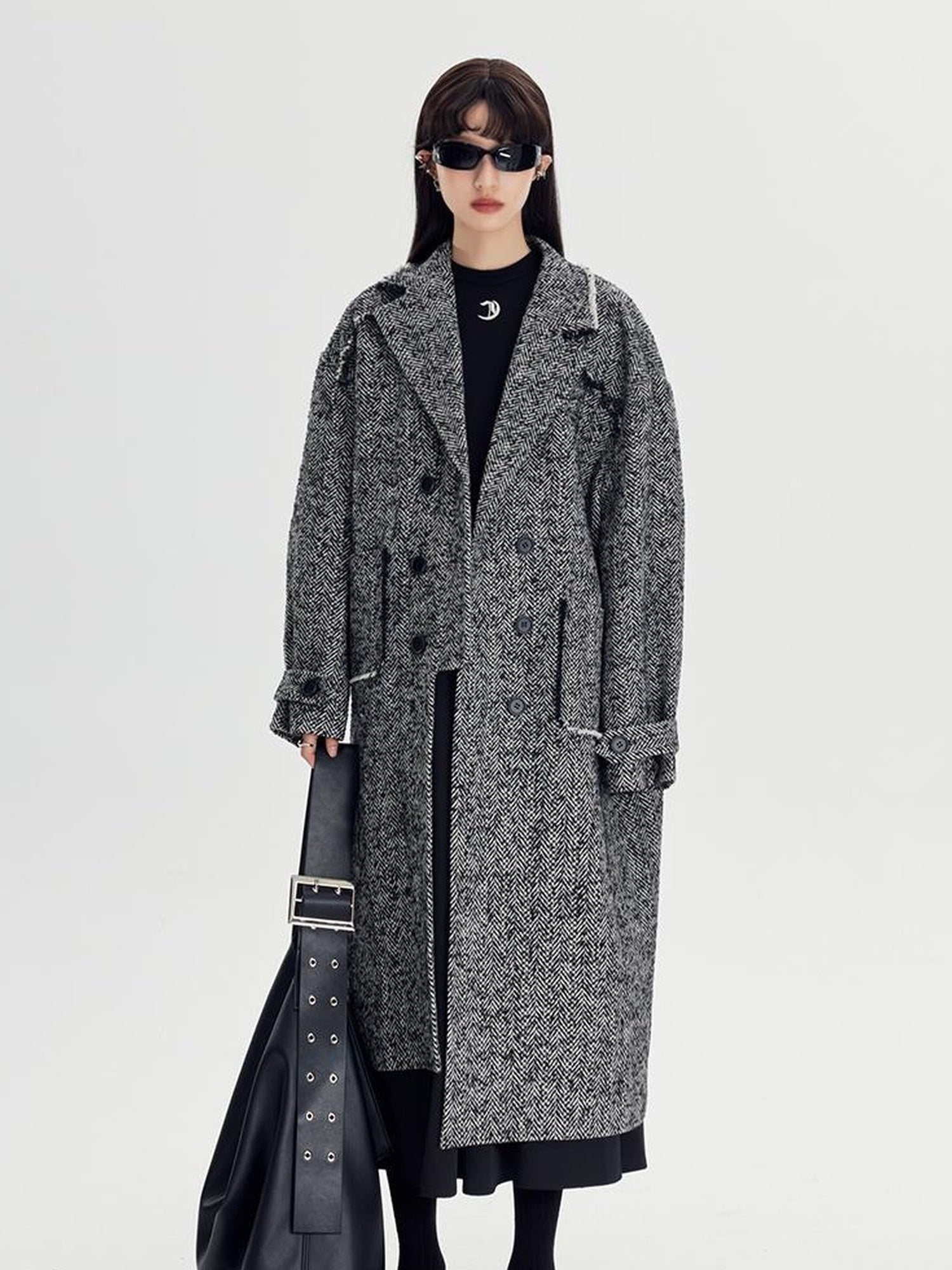 DIDDI MODA Herringbone Lazy Chic Asymmetrical Coat
