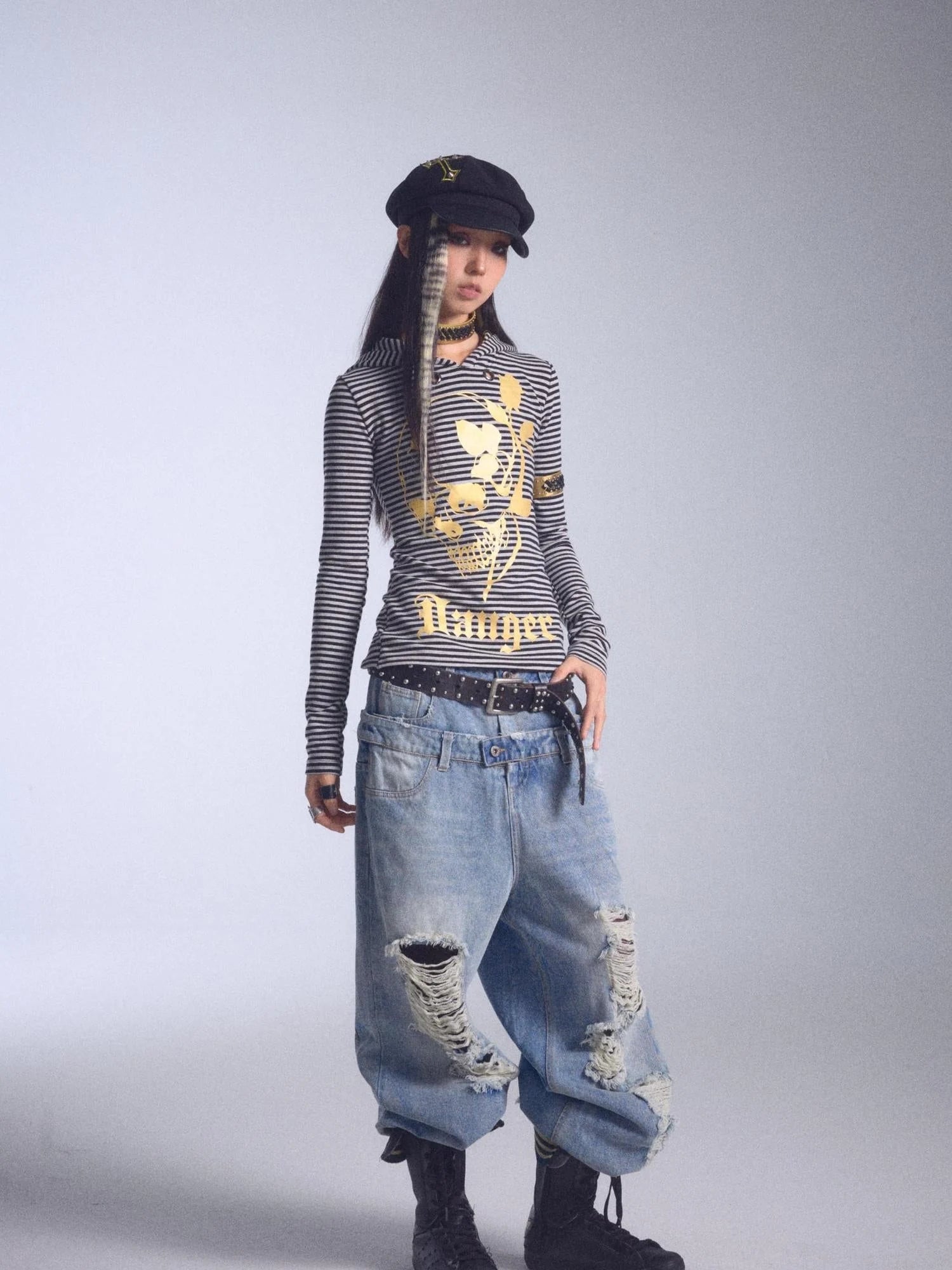 High Elastic Striped Backless Hoodie With Terry Lining Air Hole