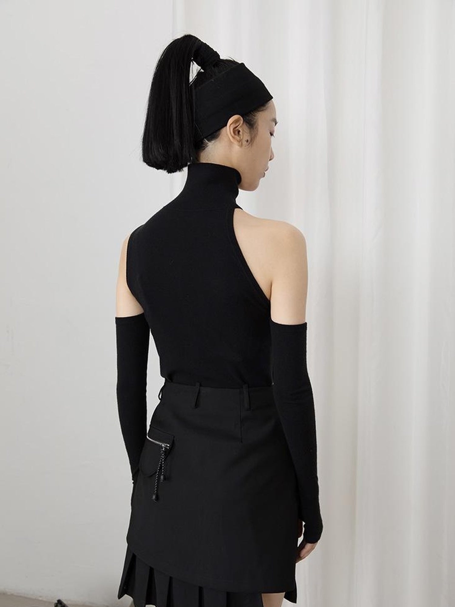 DIDDI MODA High Neck Asymmetrical Cutout Knit Sweater