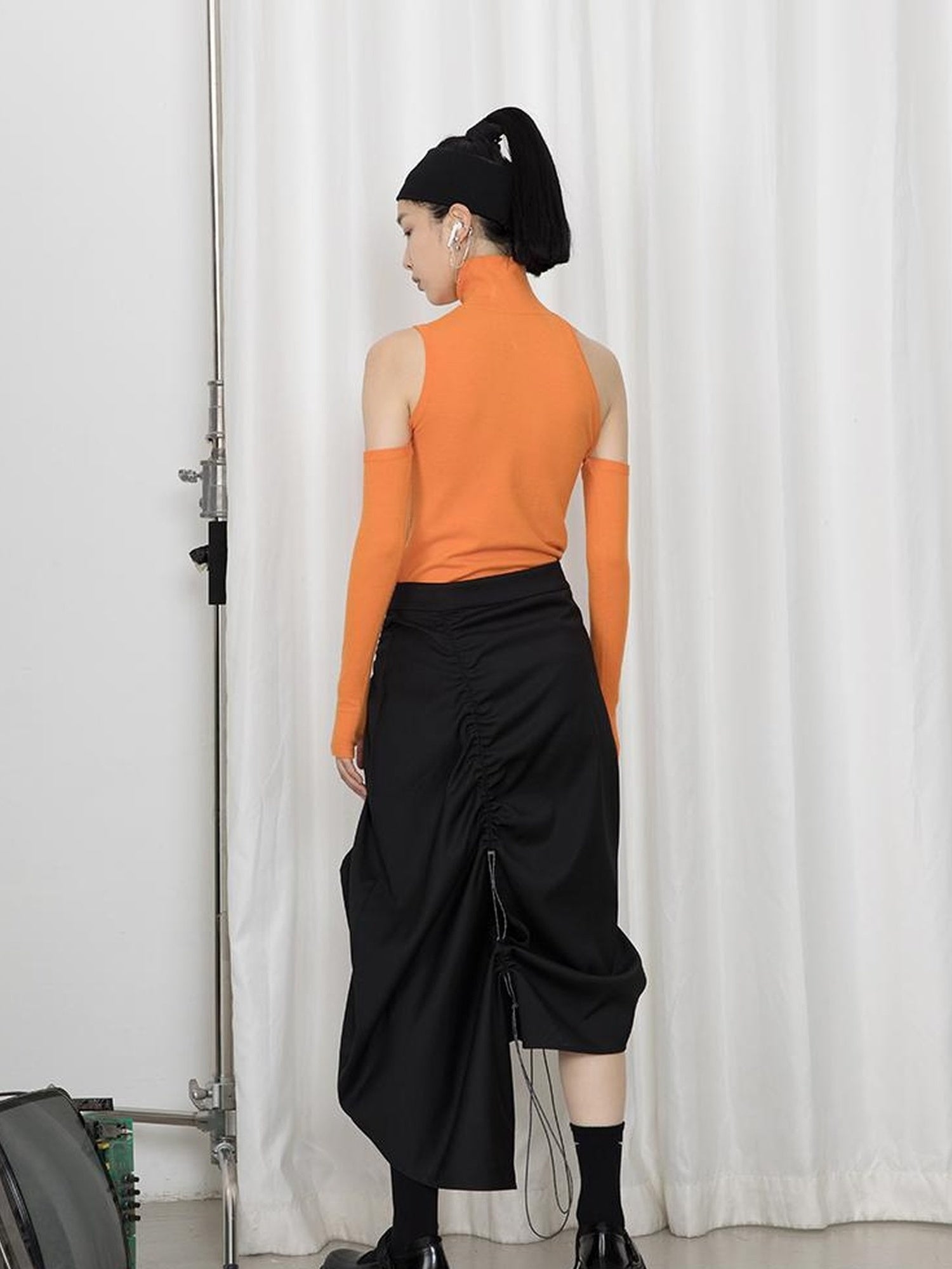 DIDDI MODA High Neck Asymmetrical Cutout Knit Sweater