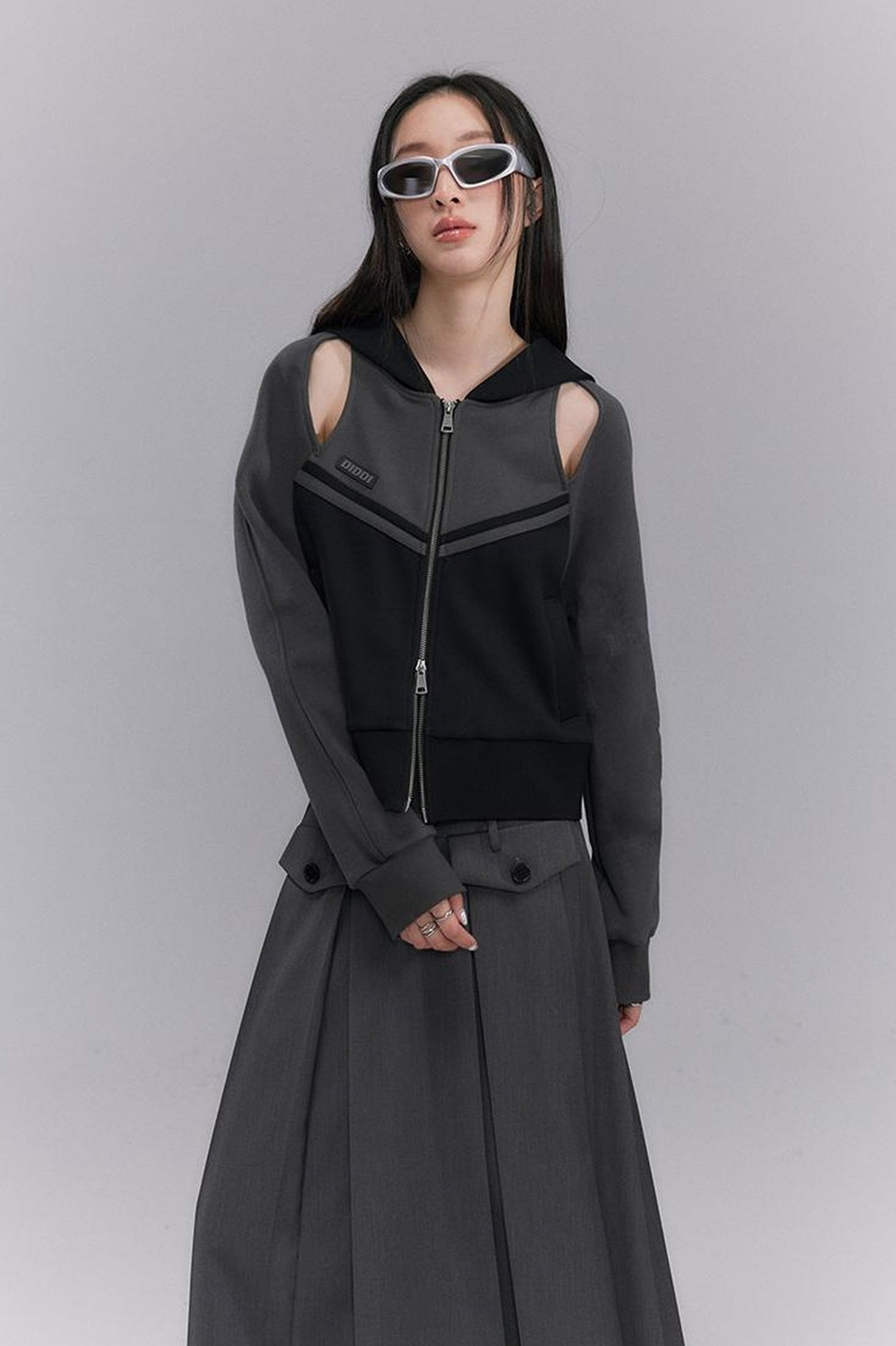 DIDDI MODA Hollow Out Zip Hoodie Vintage Knit Top Womens Spring