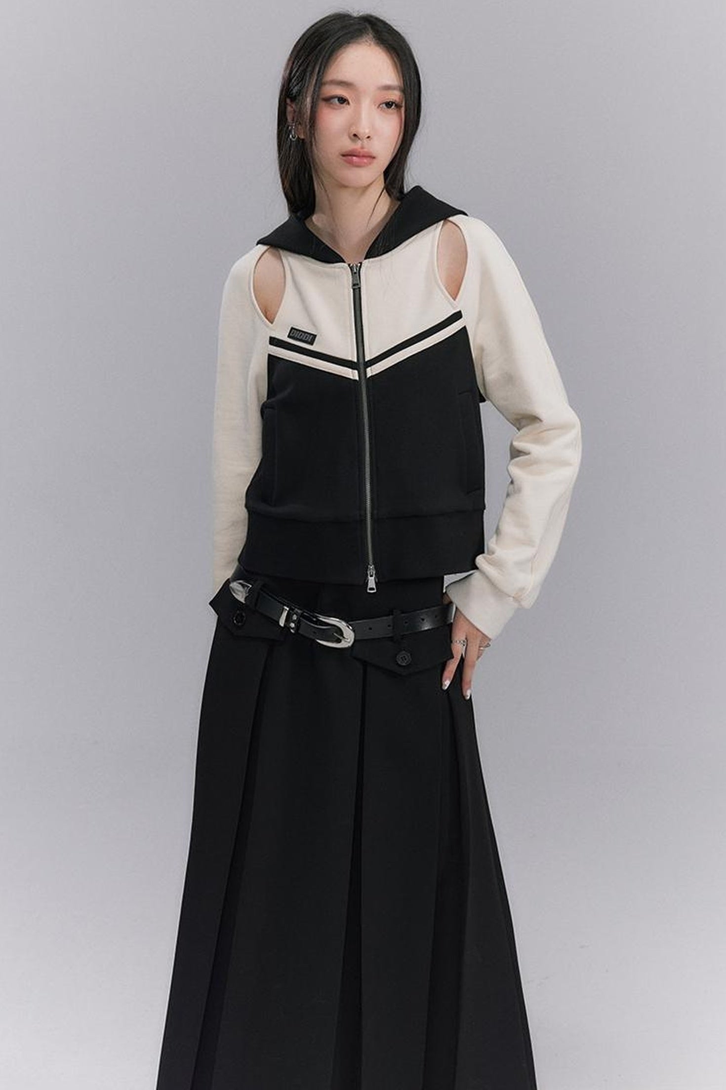 DIDDI MODA Hollow Out Zip Hoodie Vintage Knit Top Womens Spring
