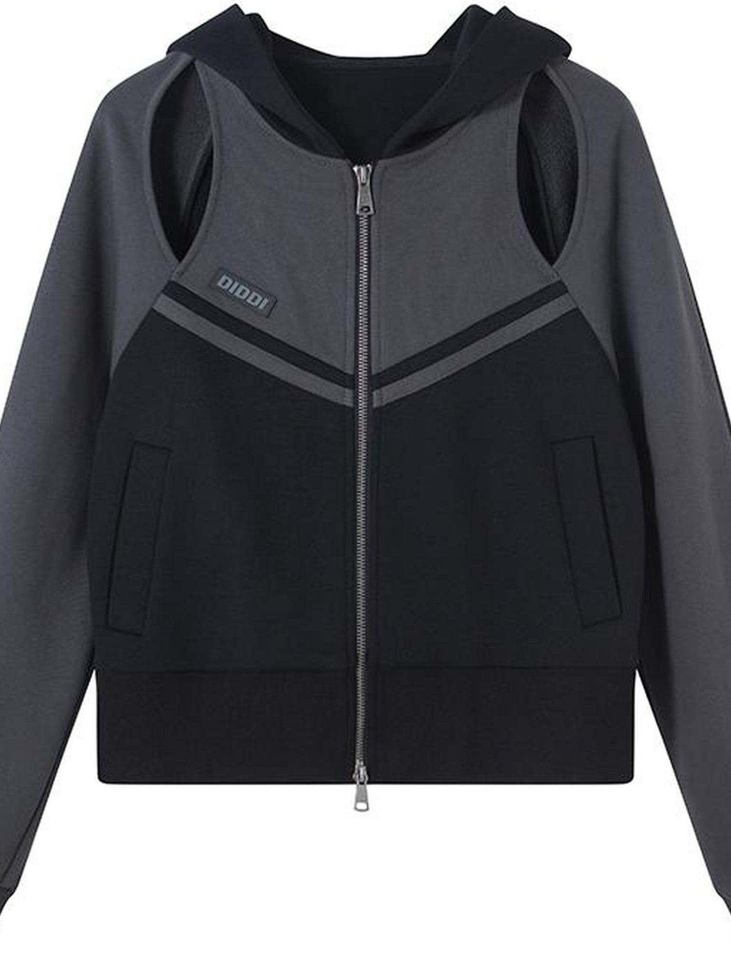 DIDDI MODA Hollow Out Zip Hoodie Vintage Knit Top Womens Spring