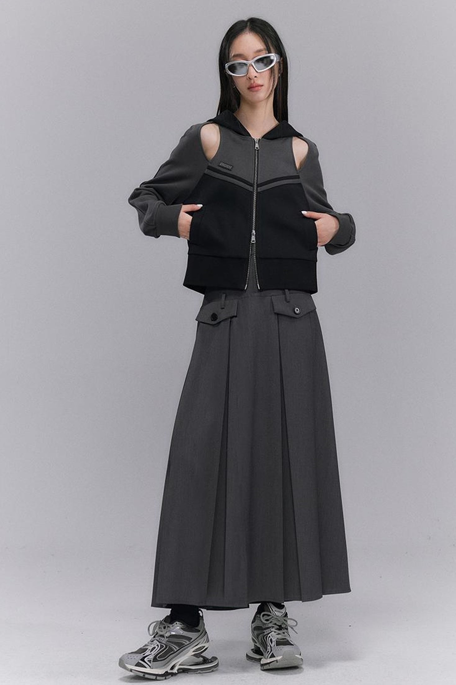 DIDDI MODA Hollow Out Zip Hoodie Vintage Knit Top Womens Spring