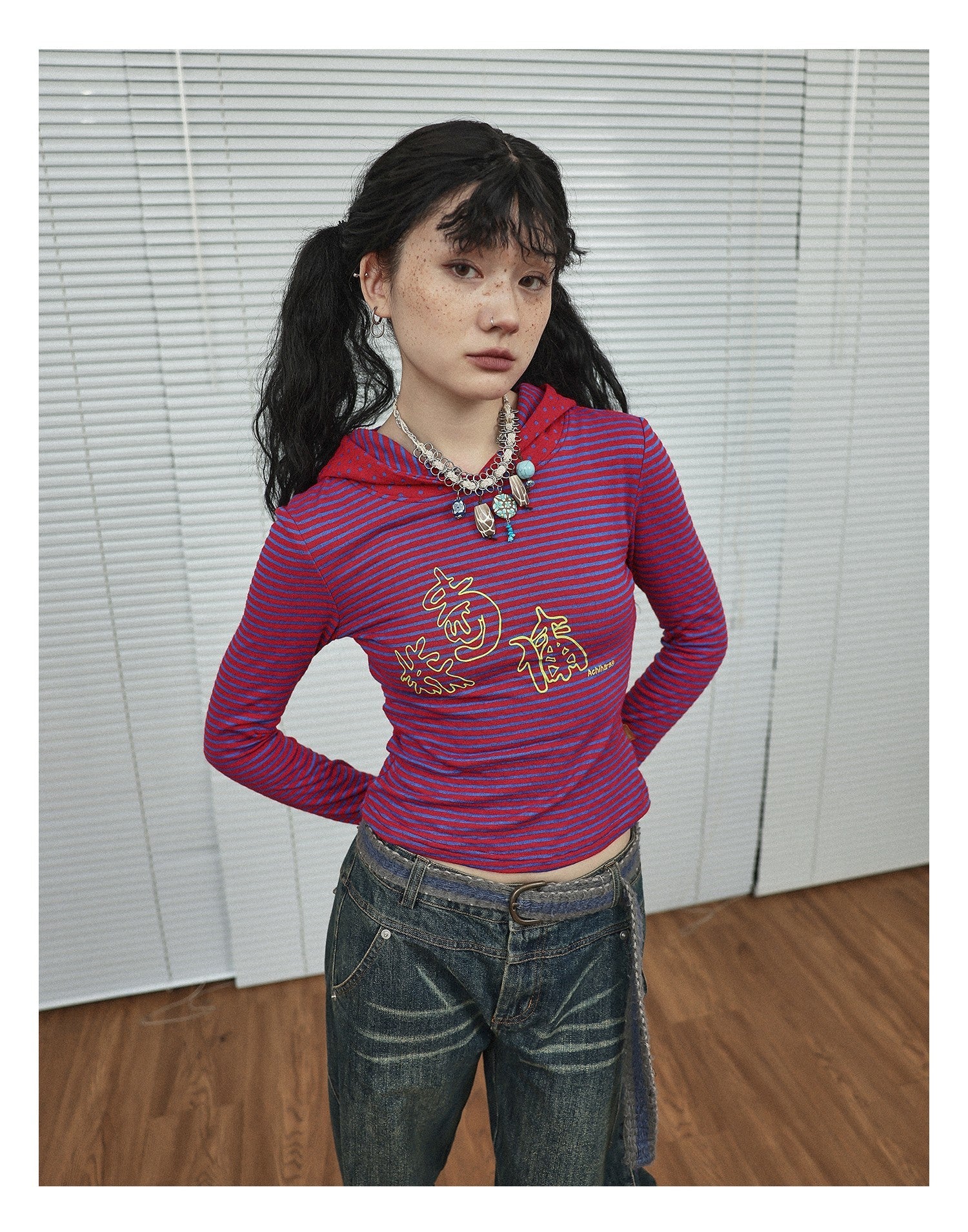 Achihara Universe Stripe Hoodie Soft Vintage Print Tee
