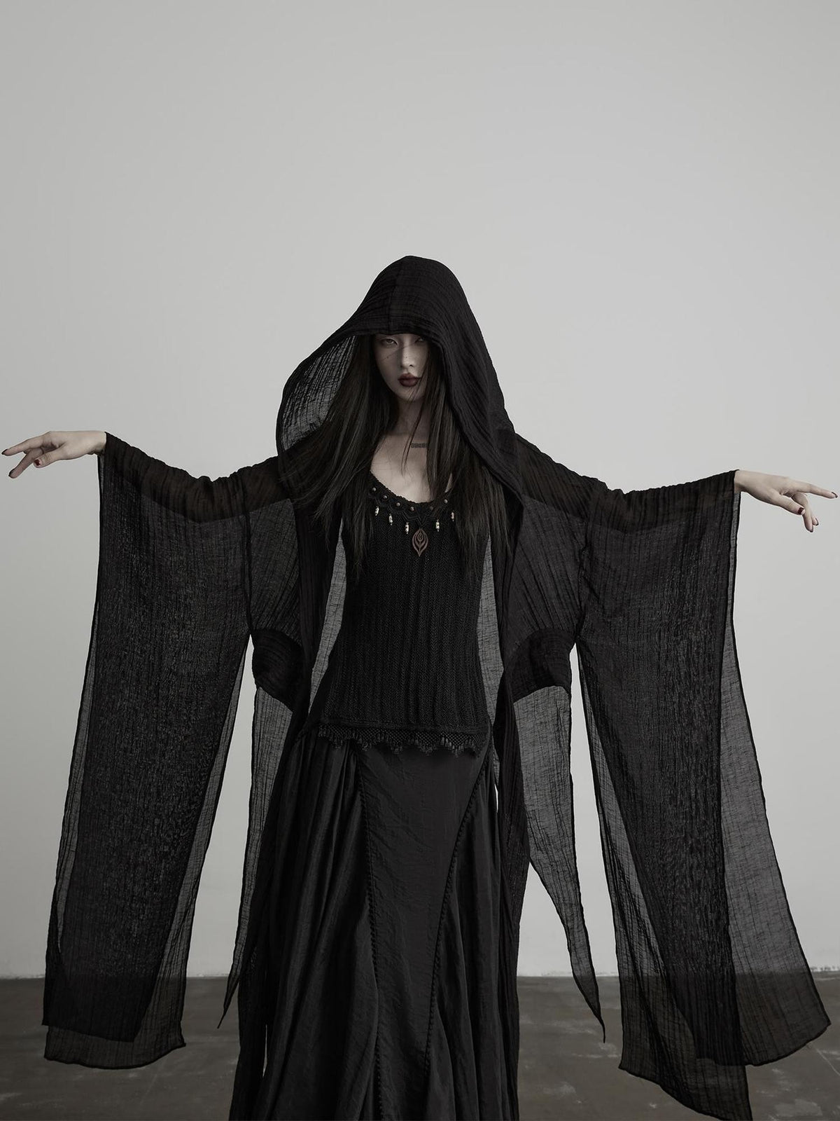 INDULGE 3d Embellished Slit Wool Knit U Neck Women&
