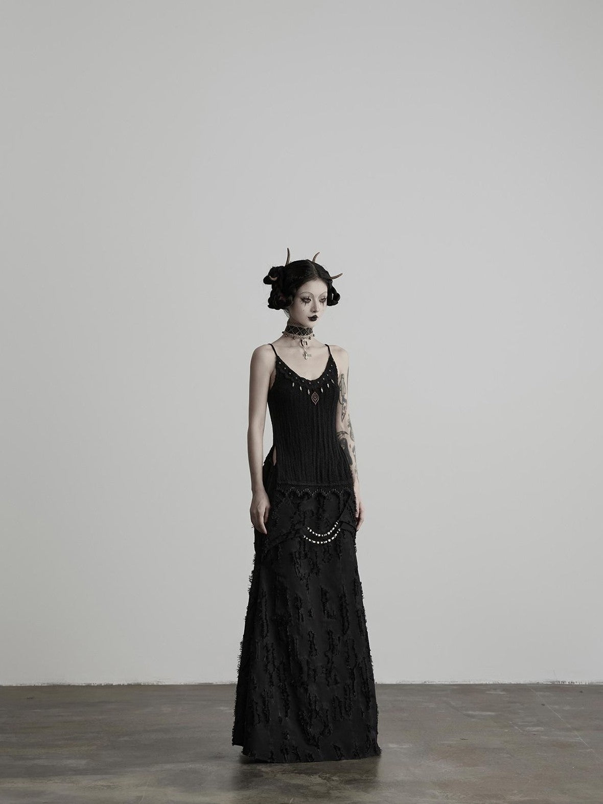 INDULGE 3d Embellished Slit Wool Knit U Neck Women&