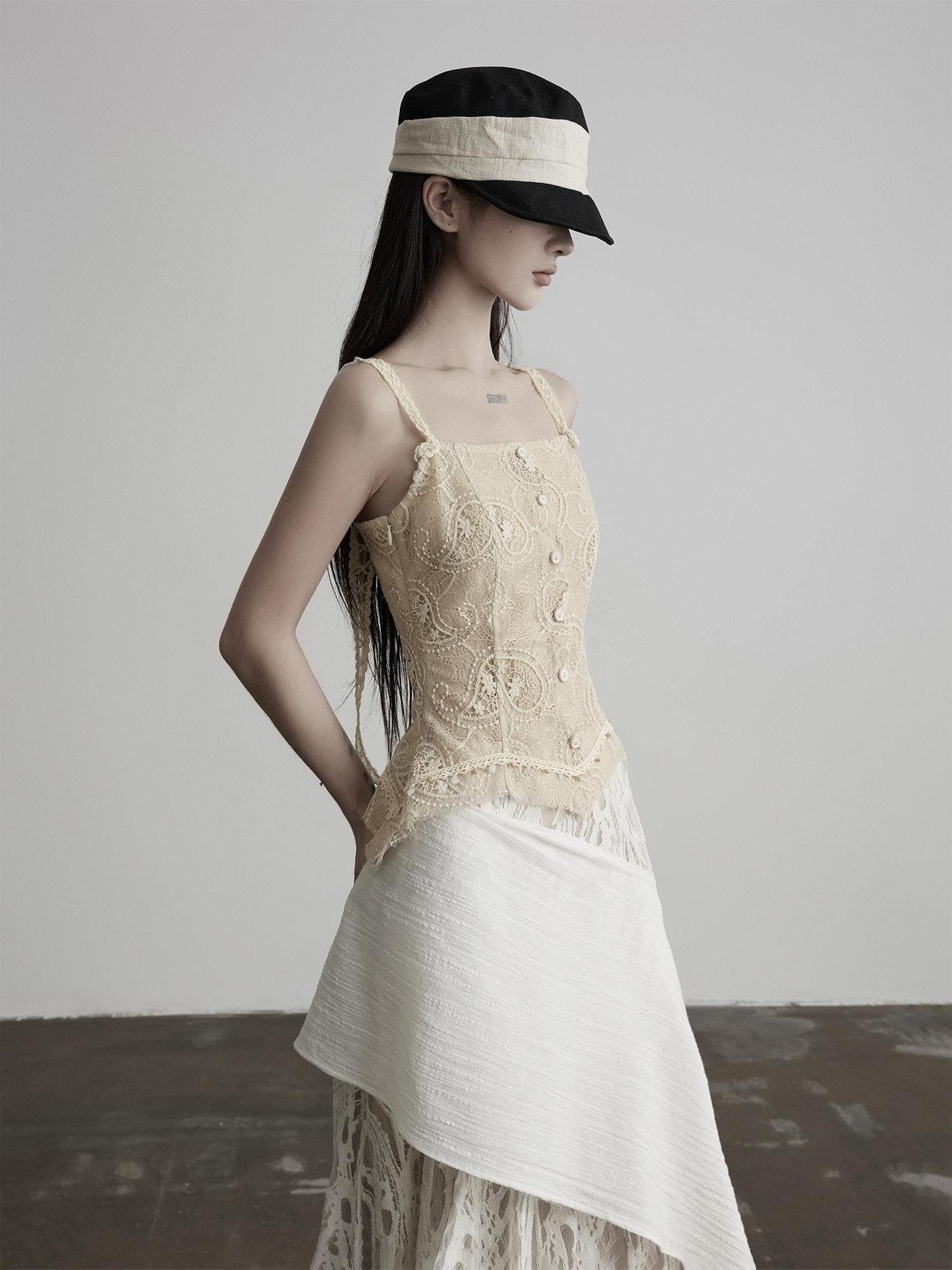 INDULGE Apricot Paisley Embroidered Lace Hem Square Neck Women&
