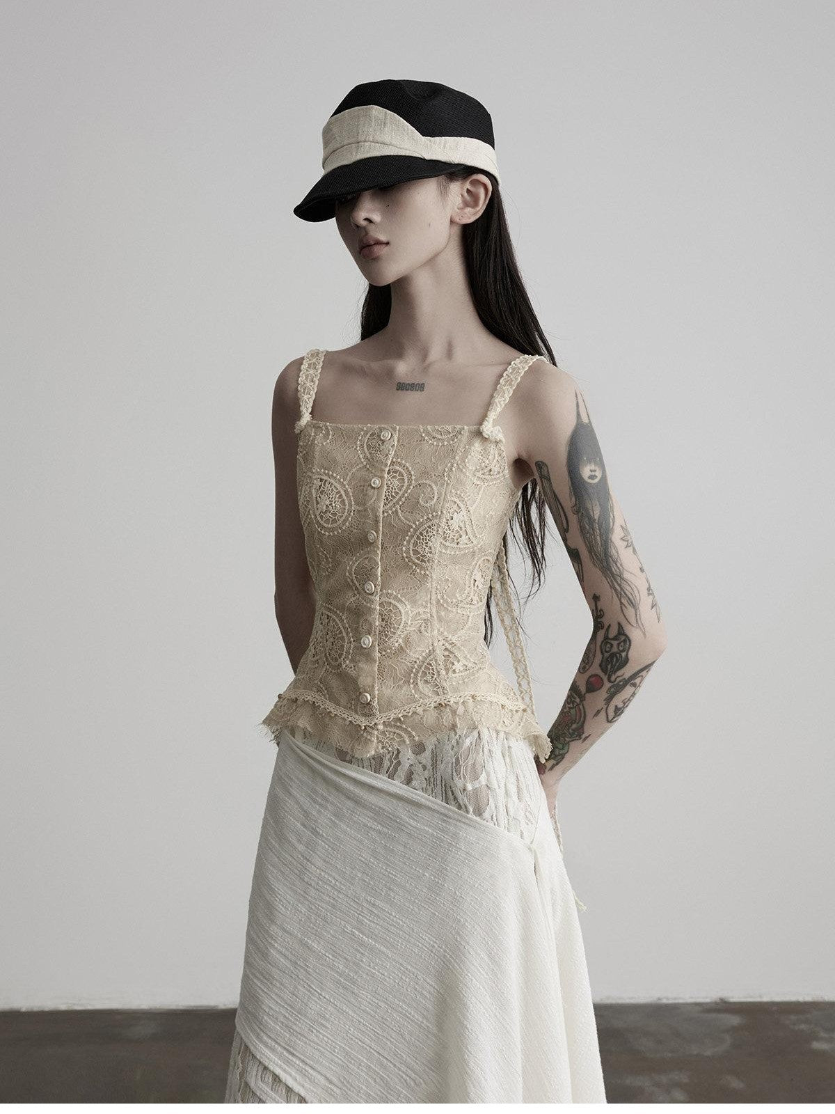 INDULGE Apricot Paisley Embroidered Lace Hem Square Neck Women&