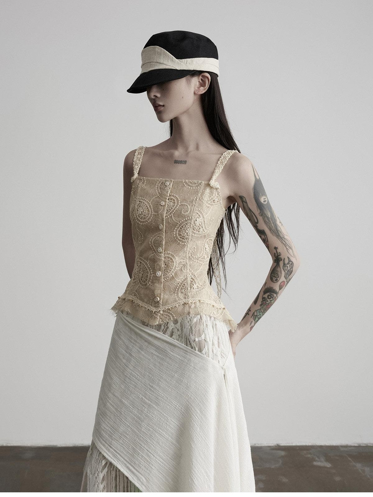 INDULGE Apricot Paisley Embroidered Lace Hem Square Neck Women&