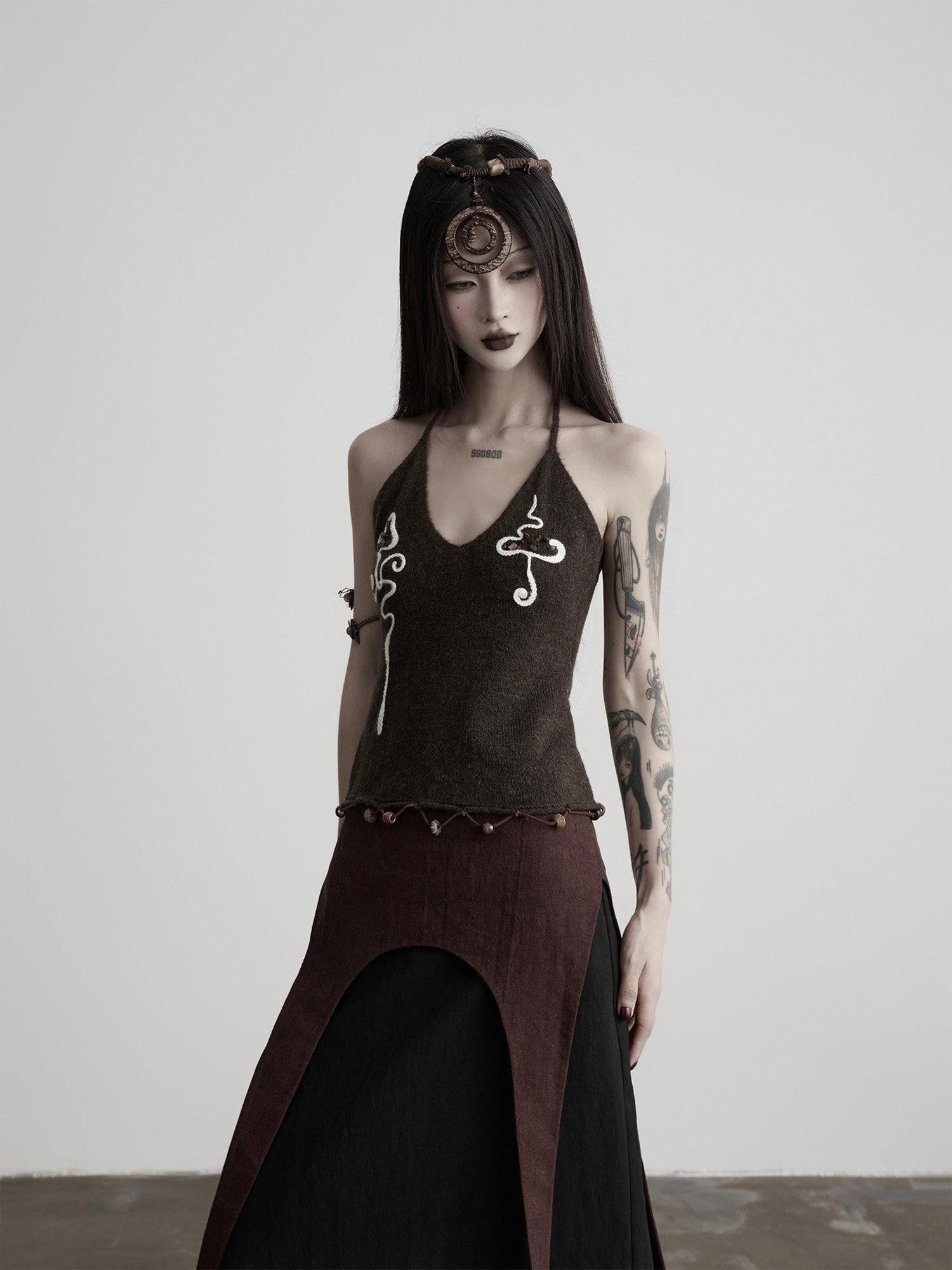 INDULGE Beaded Embroidered Knit Halter Women&