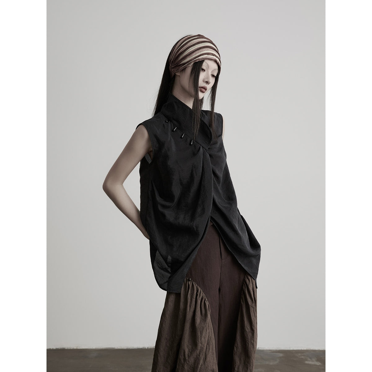 INDULGE_Beaded_Pleated_Stand_Collar_Wrap_Asymmetric_Women&