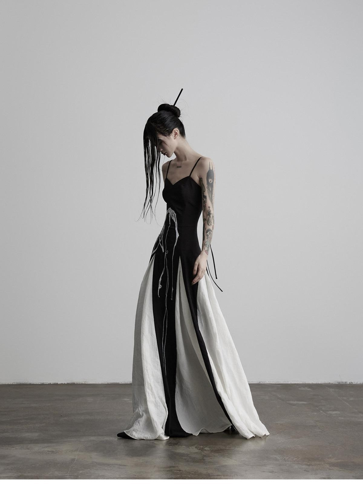 INDULGE Black Animal Embroidery Strappy A Line Women&