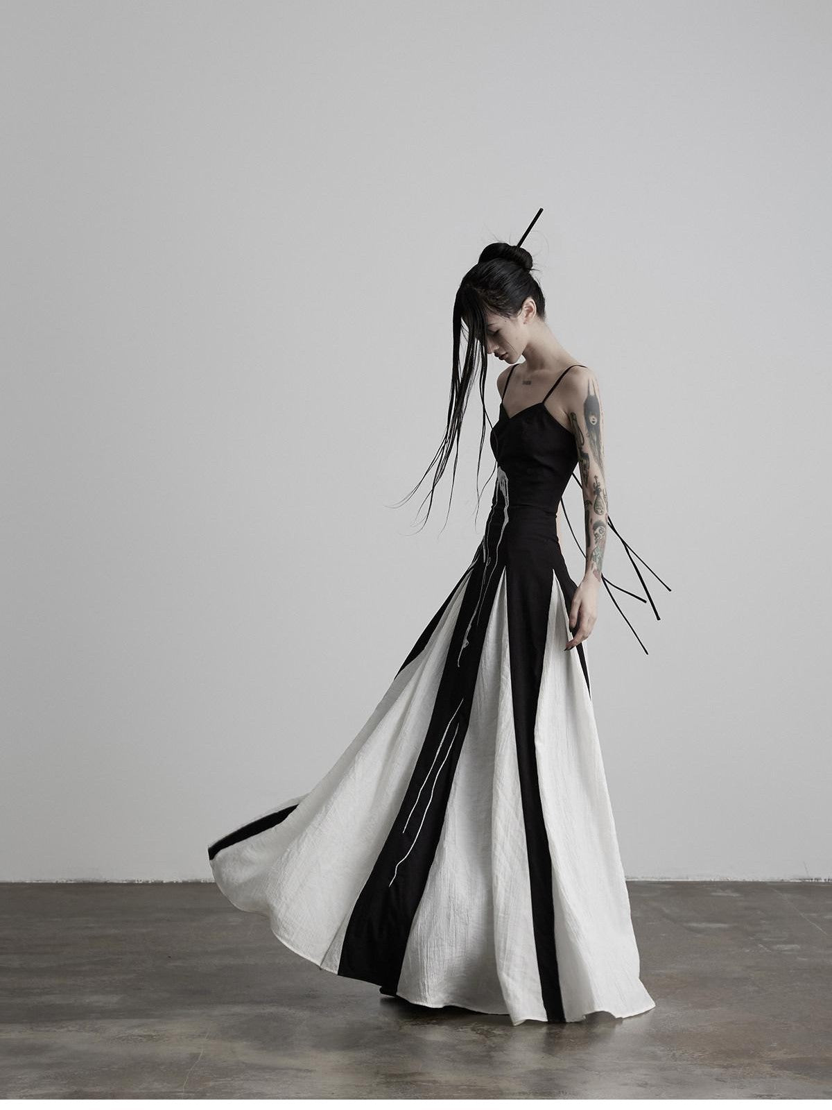 INDULGE Black Animal Embroidery Strappy A Line Women&