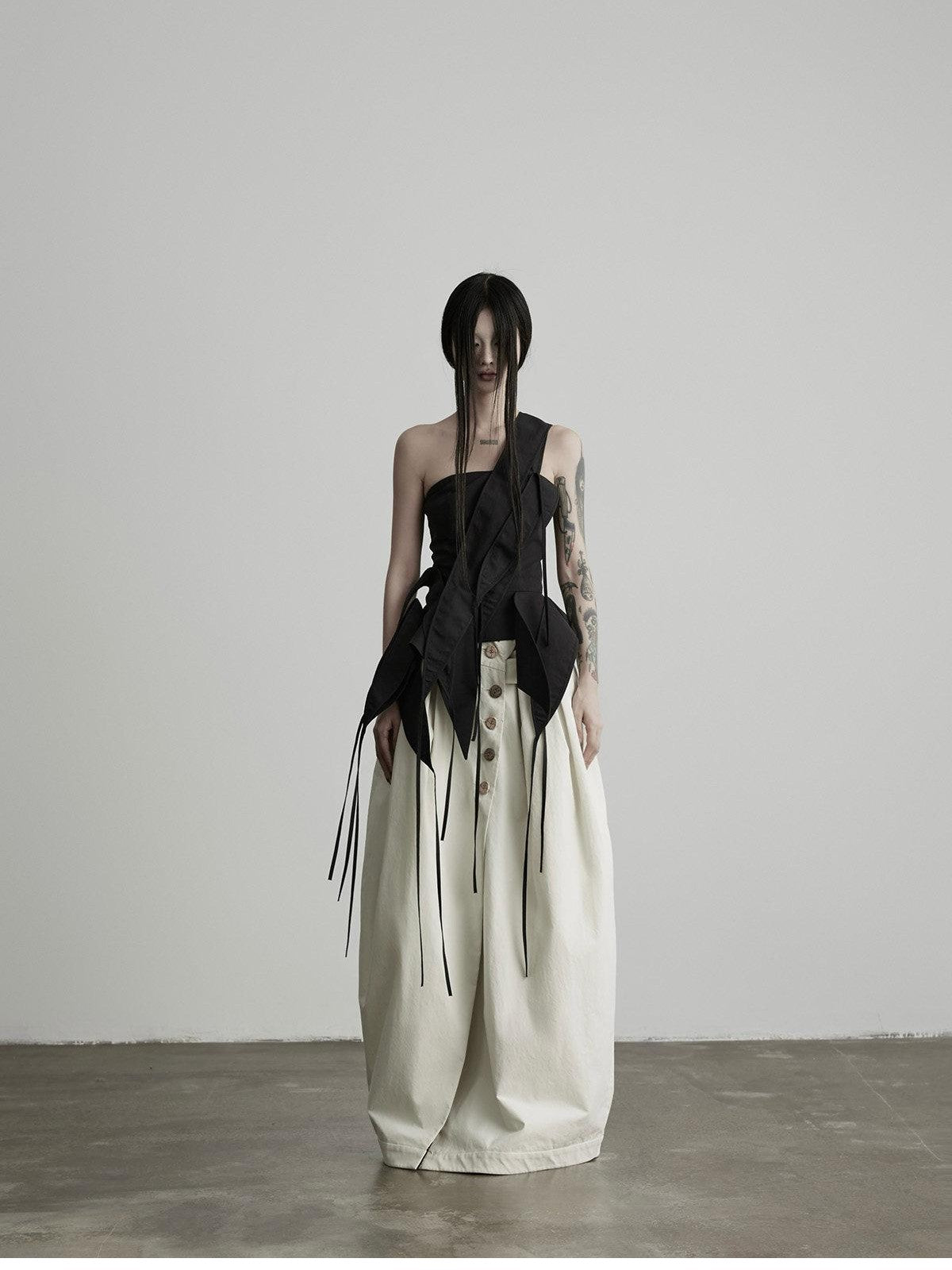 INDULGE Black Deconstructed 3d Cut Asymmetrical Women&