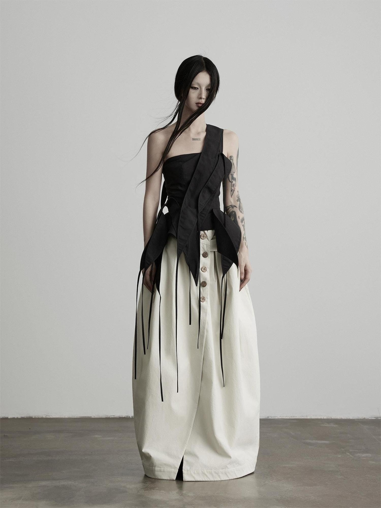 INDULGE Black Deconstructed 3d Cut Asymmetrical Women&