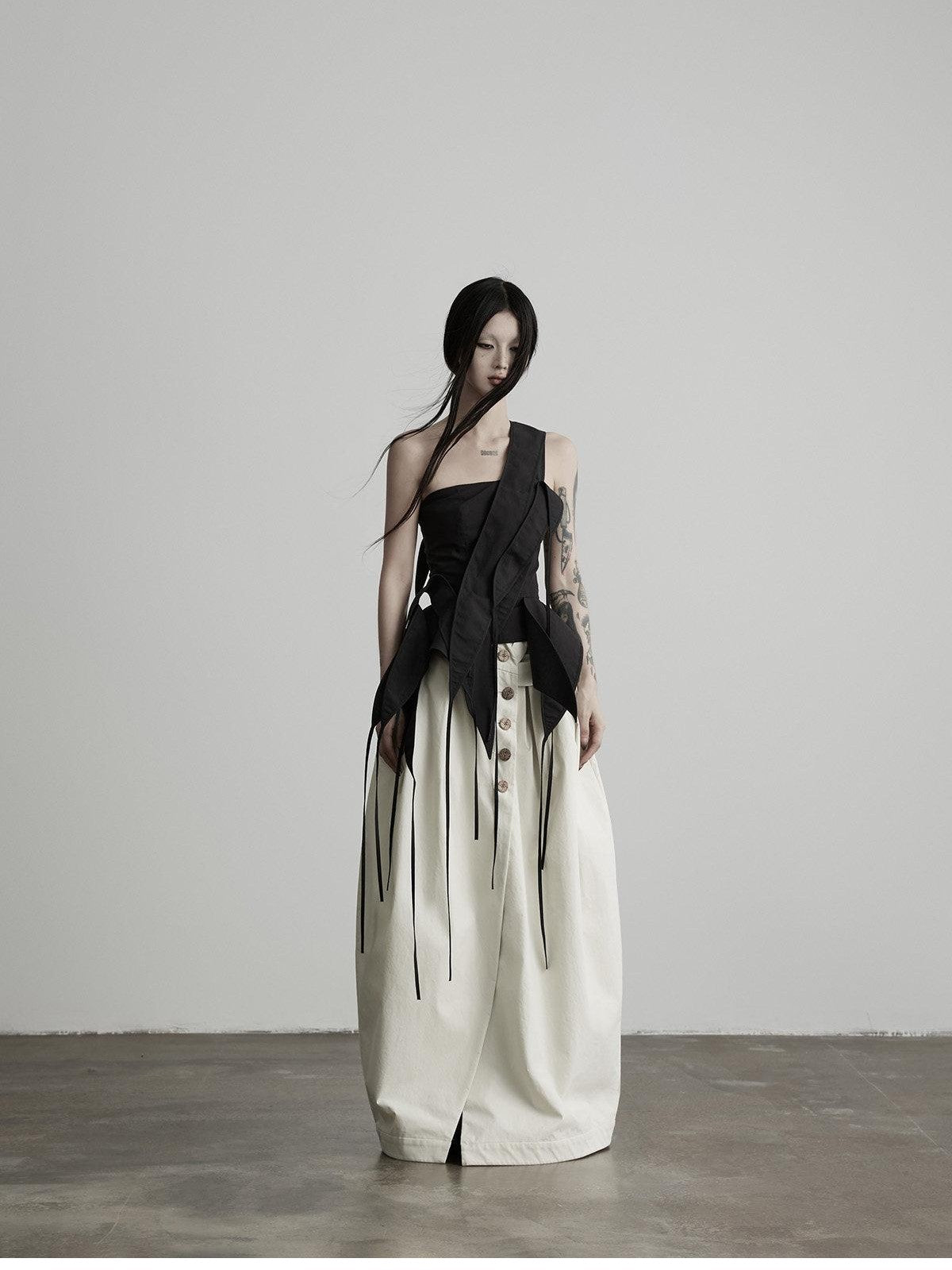 INDULGE Black Deconstructed 3d Cut Asymmetrical Women&