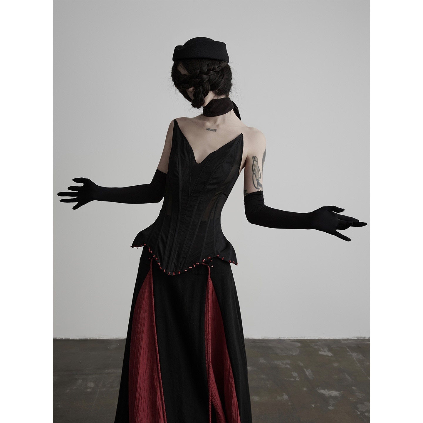 INDULGE_Black_Gothic_3d_Tailored_Asymmetrical_Hem_Boned_Waist_Zipper_Women&