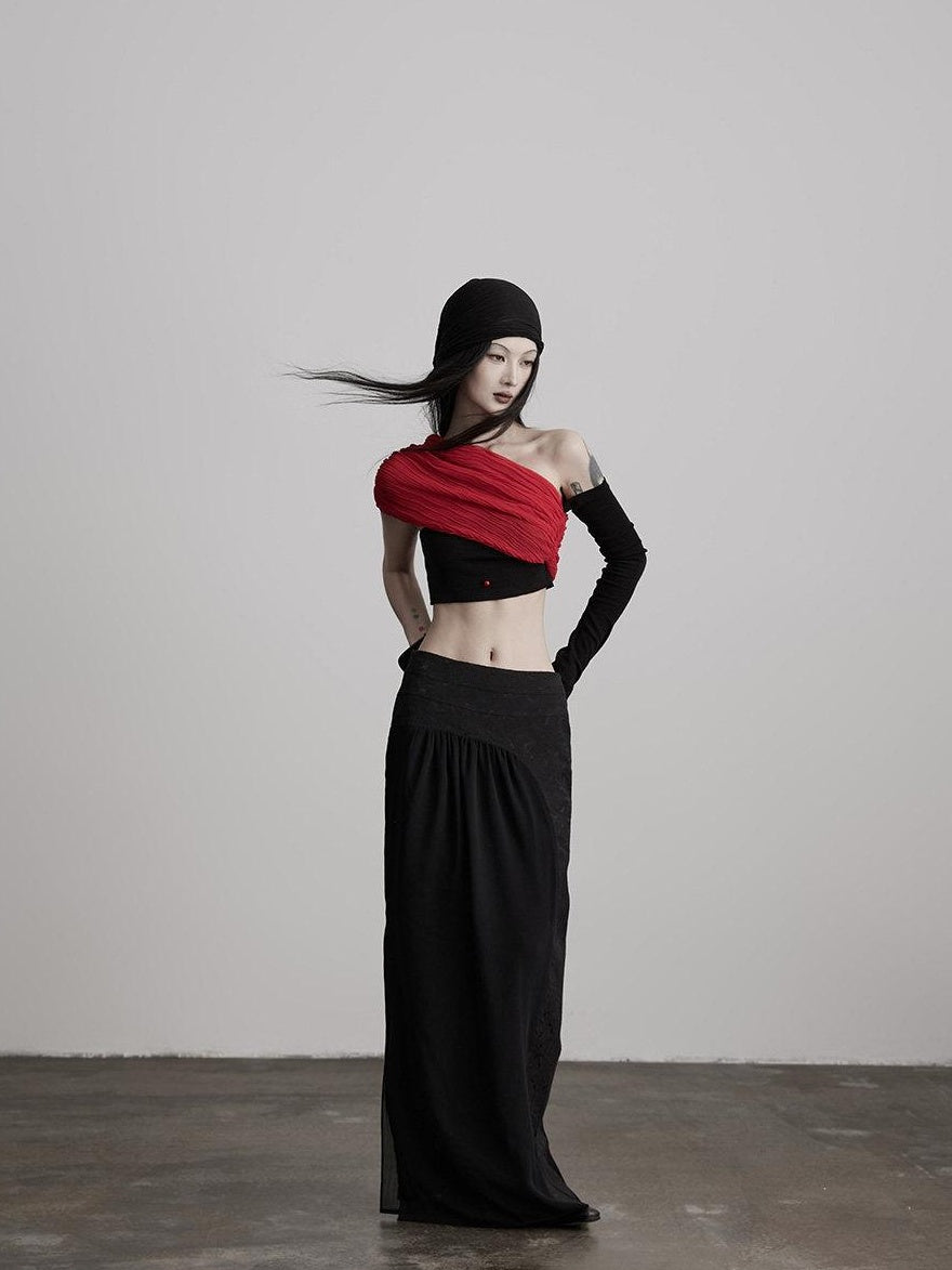 INDULGE Black Patchwork Slim Fit Cropped Original Design Chic Bandeau Tube Tops