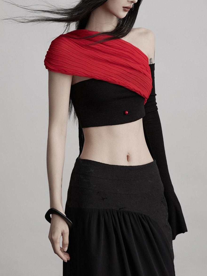 INDULGE Black Patchwork Slim Fit Cropped Original Design Chic Bandeau Tube Tops