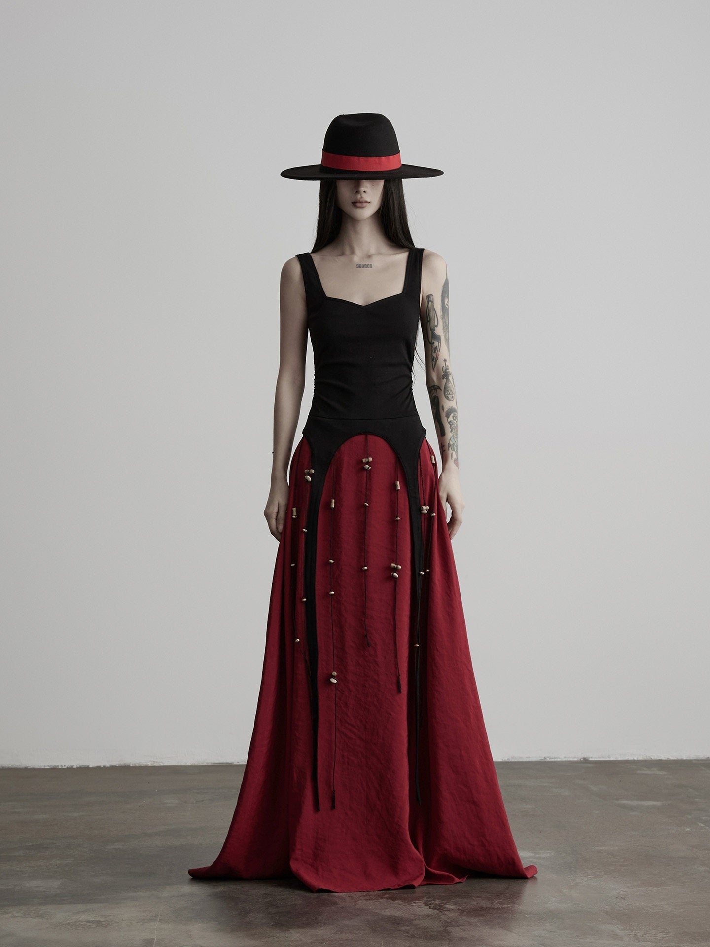 INDULGE_Black_Spliced_Knit_Square_Neck_A_Line_Women&