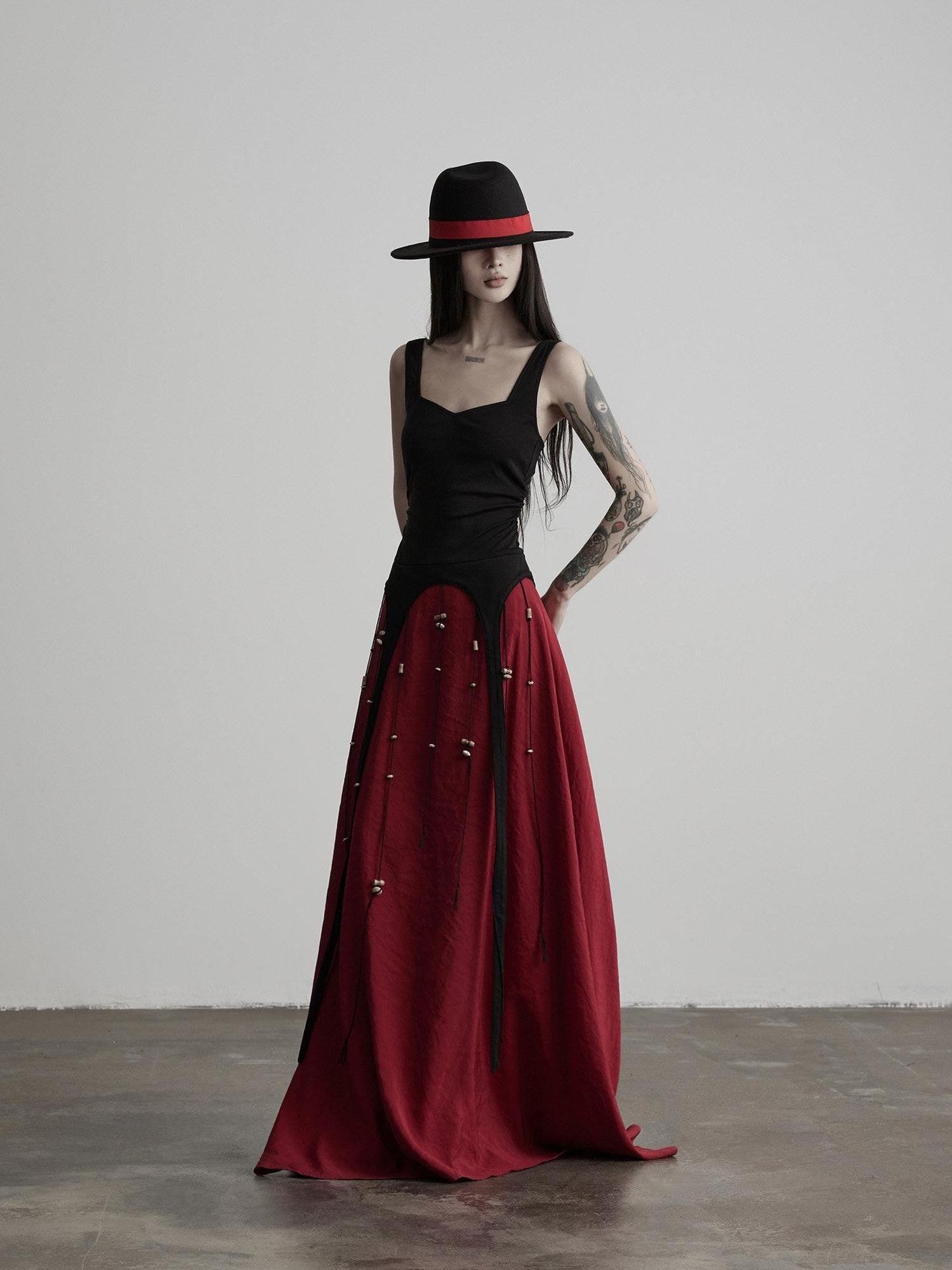INDULGE Black Spliced Knit Square Neck A Line Women&