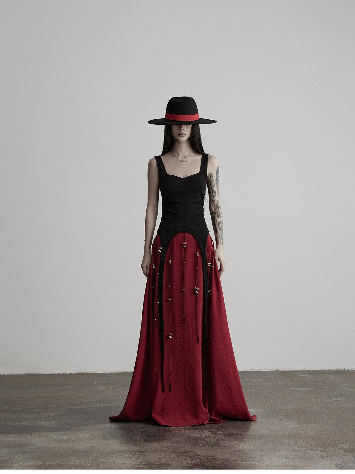 INDULGE Black Spliced Knit Square Neck A Line Women&