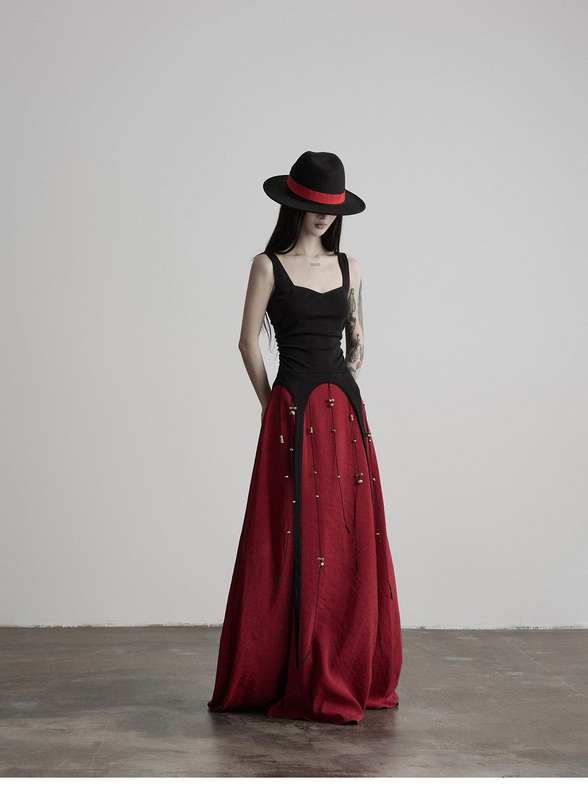 INDULGE Black Spliced Knit Square Neck A Line Women&
