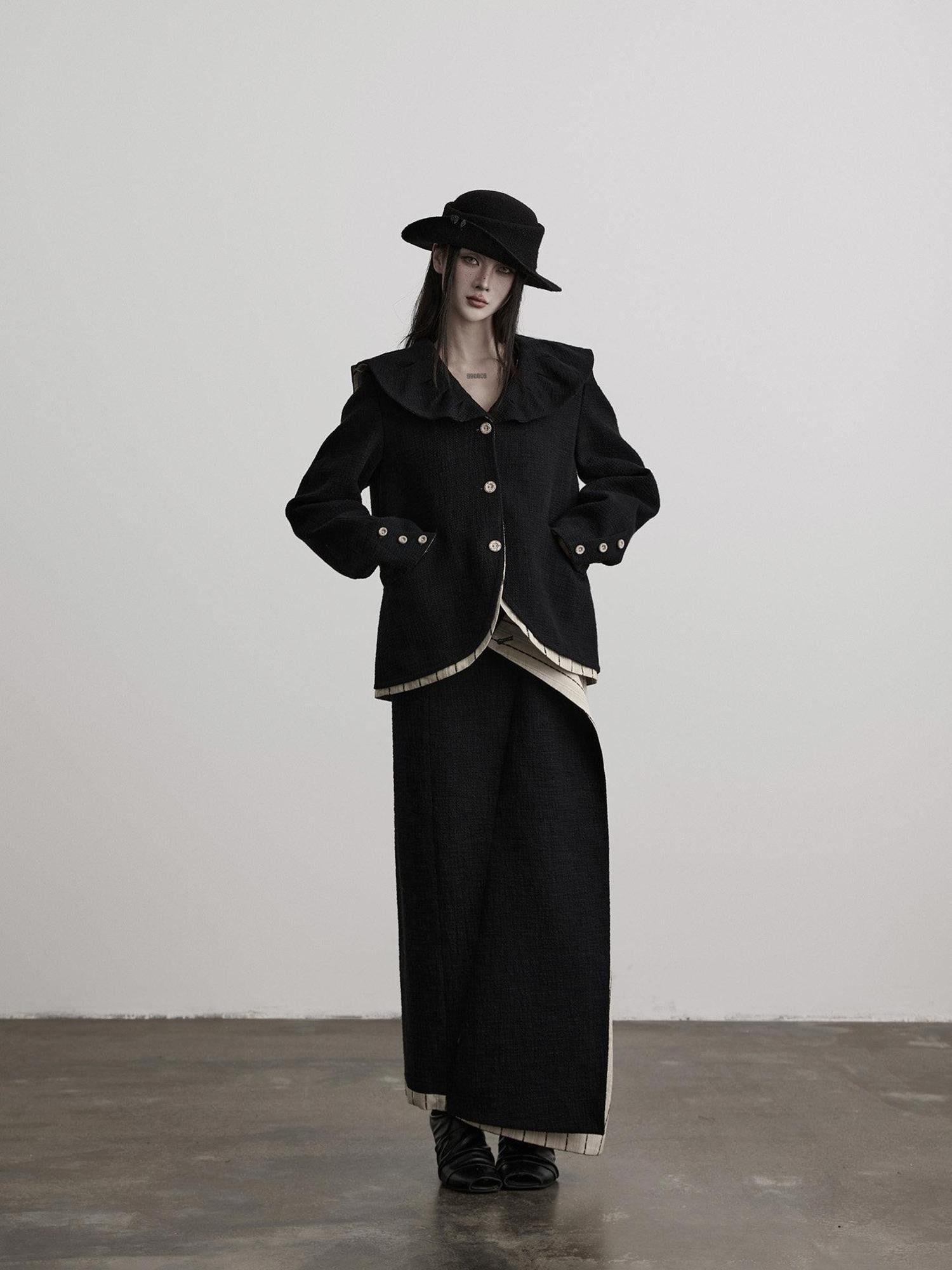 INDULGE Black White Double Layer Spliced Irregular Panel Women&